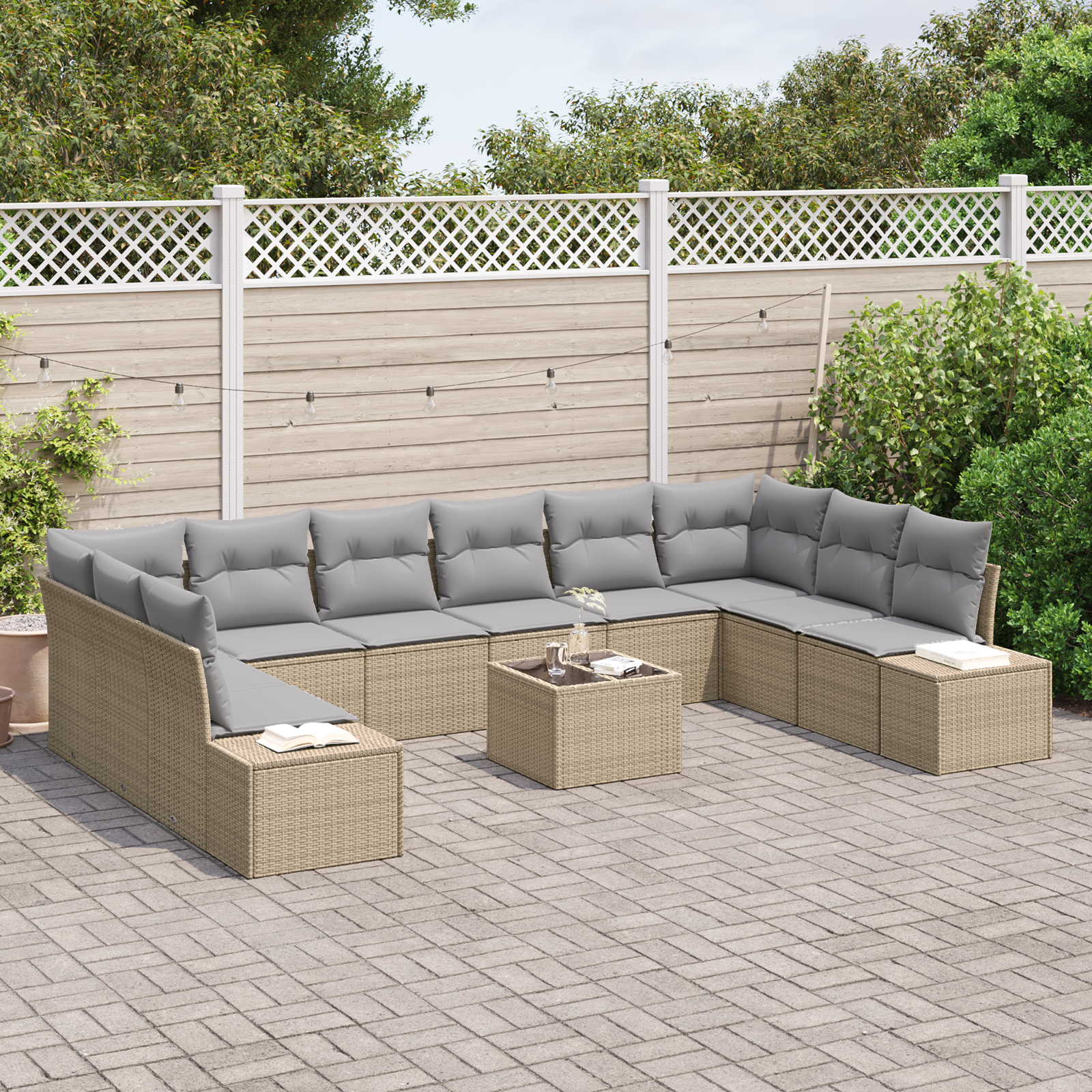 vidaXL 11-delige tuinset met kussens in zwart poly rattan