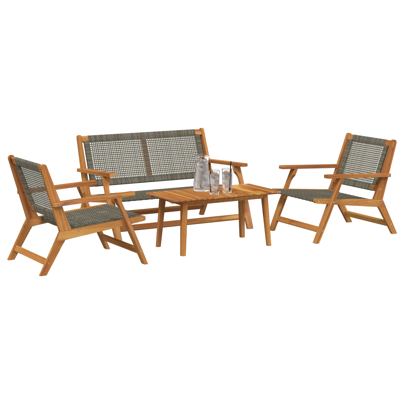 vidaXL Ligbedden met Tafel 4 stuks Grijs Massief Acaciahout