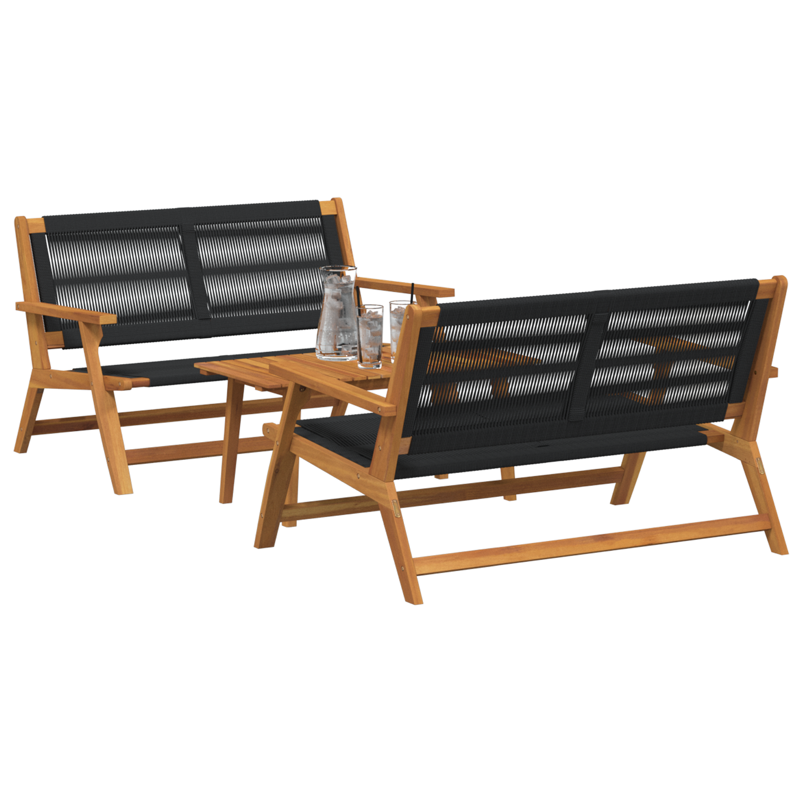 vidaXL Ligbedden met Tafel - 3-delige Set in Zwart Massief Acaciahout