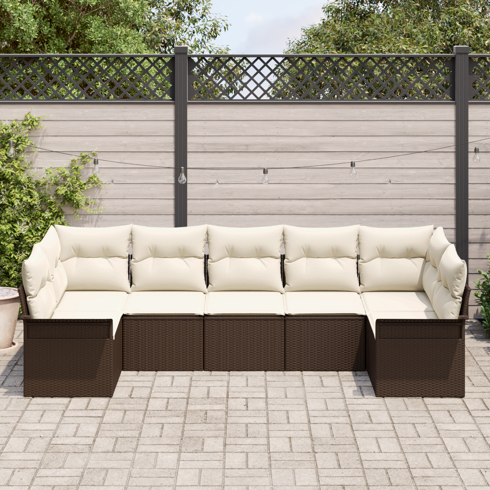 vidaXL 7-delige Tuinbankenset met kussens poly rattan bruin