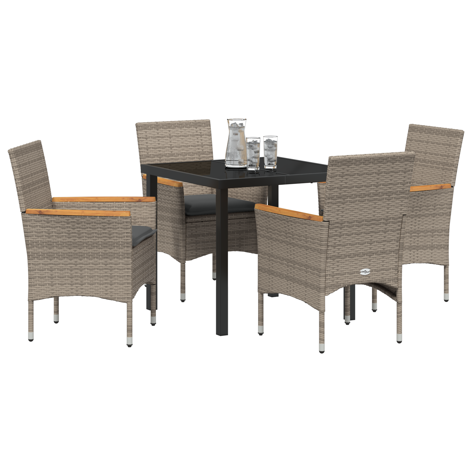 vidaXL 5-delige tuinset met kussens - grijs poly rattan