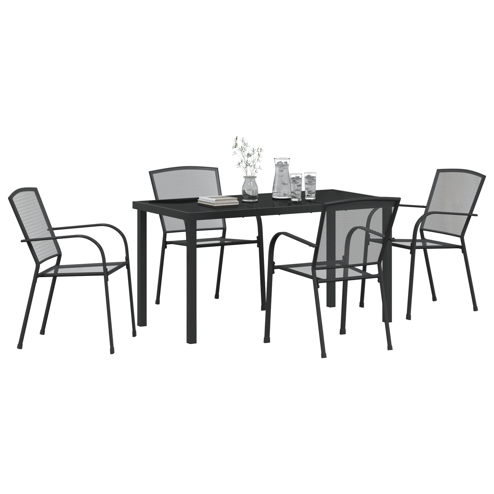 vidaXL 5-delige Tuinset met Eettafel in Anthraciet Staal