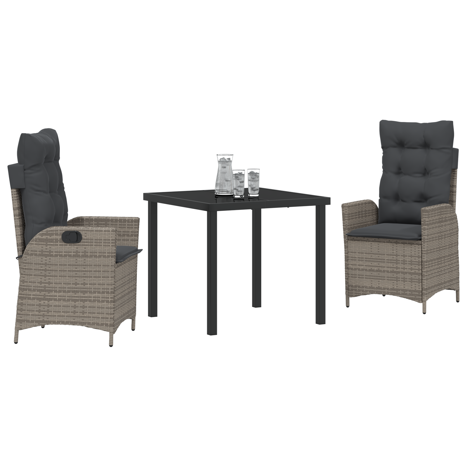 vidaXL 3-delige Tuinset met Kussens Grijs Poly Rattan