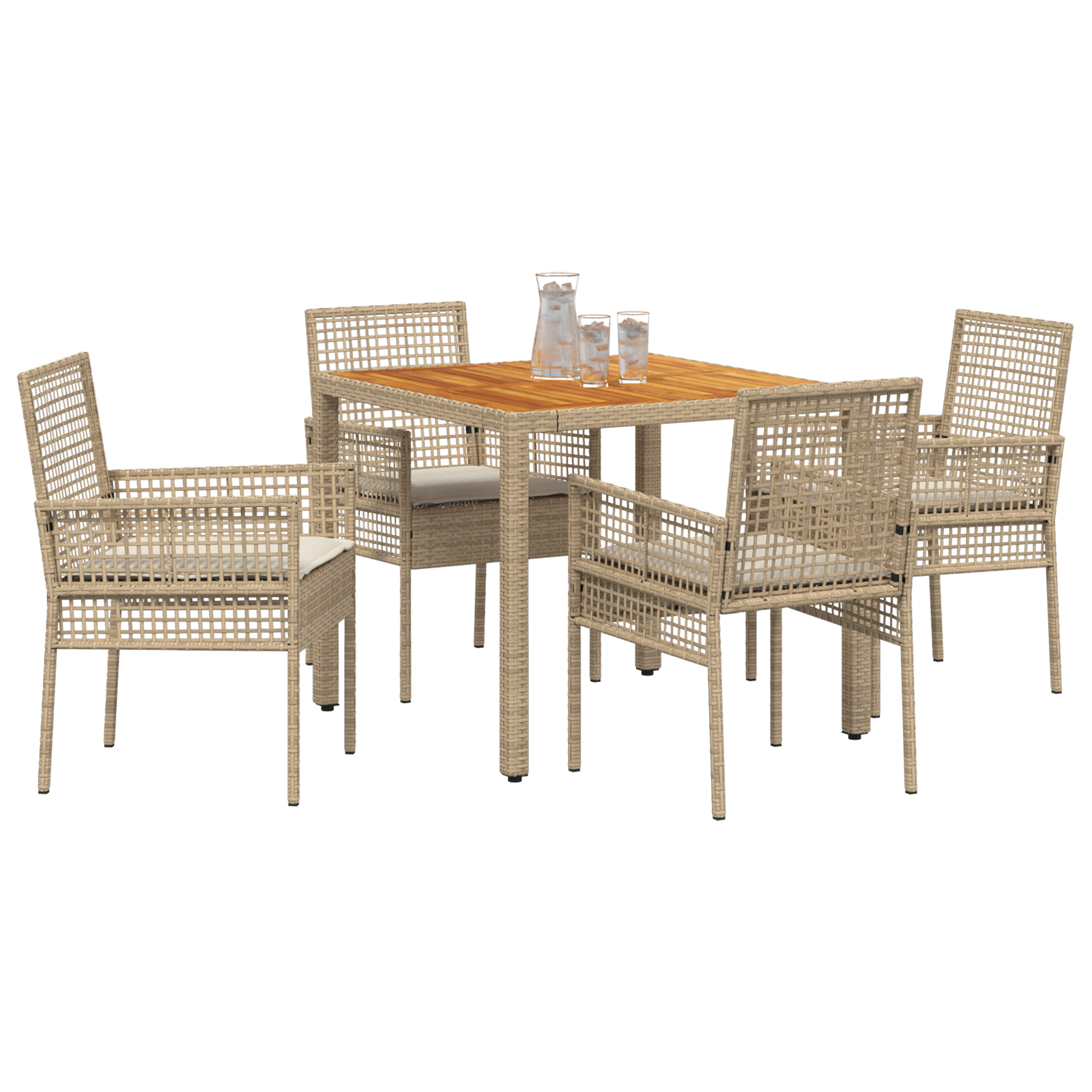 vidaXL 5-delige tuinset met kussens in beige poly rattan