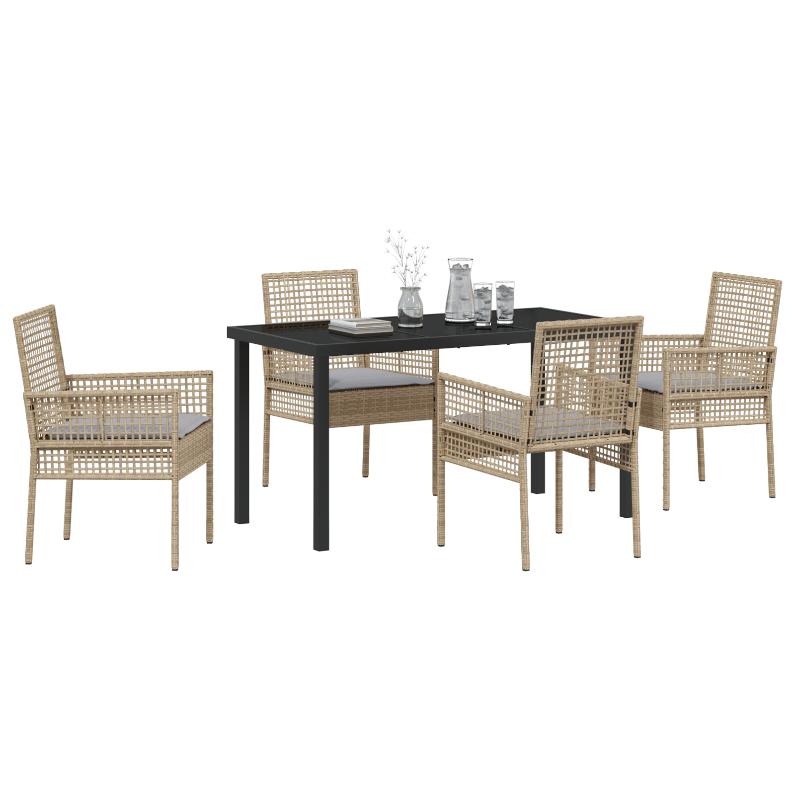 vidaXL 5-delige Tuinset met Kussens in Beige van Poly Rattan
