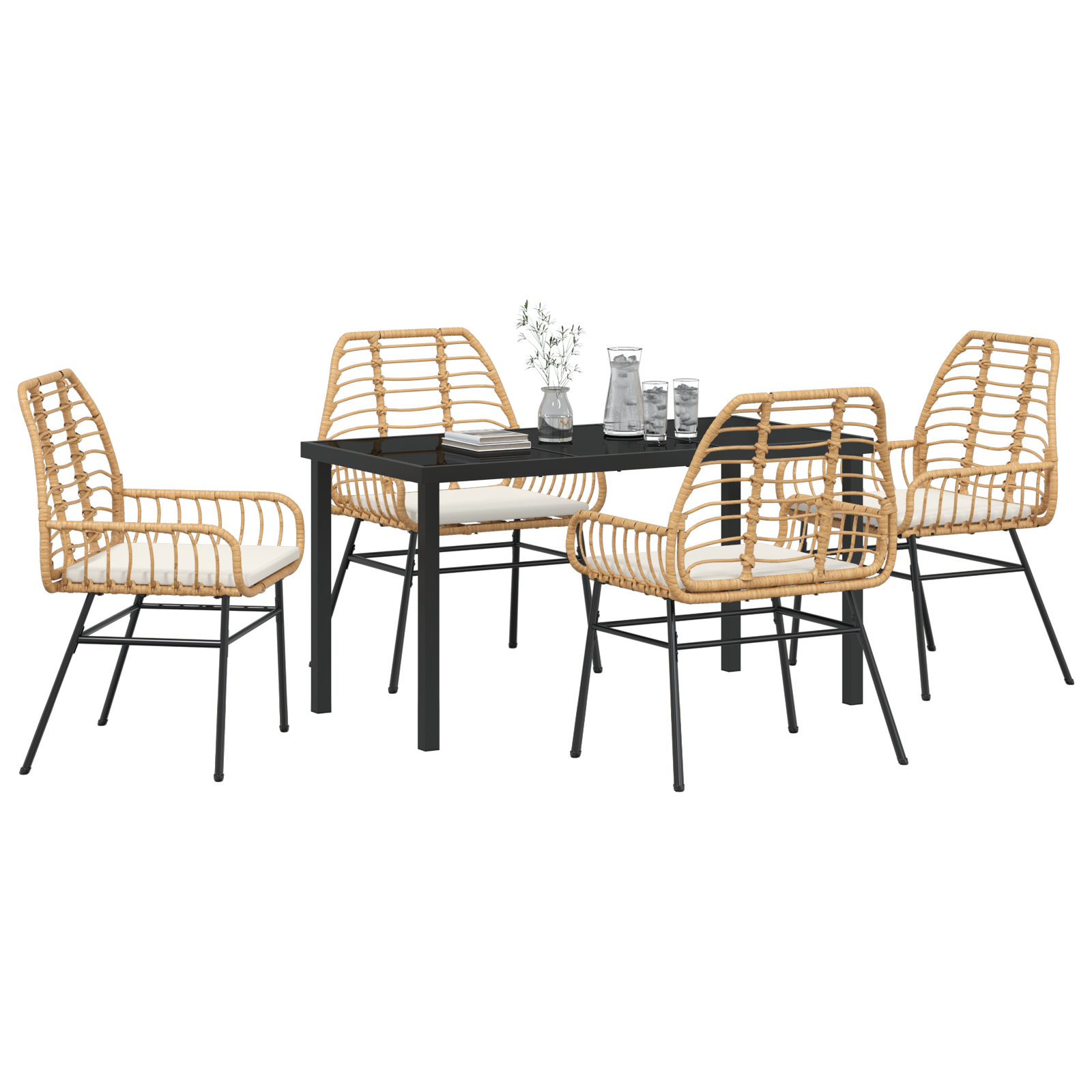vidaXL 5-delige tuinset met kussens bruin poly rattan