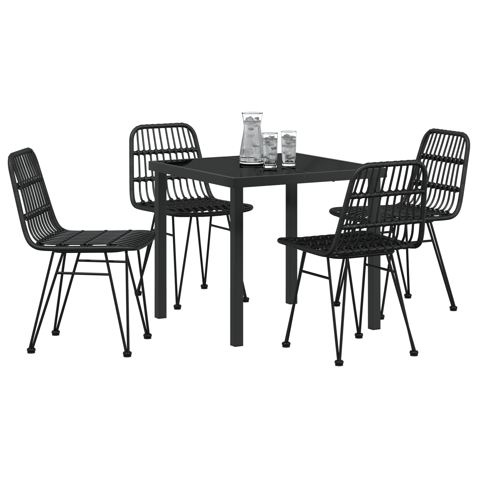 vidaXL 5-delige Tuin Eettafelset van Zwart Poly Rattan