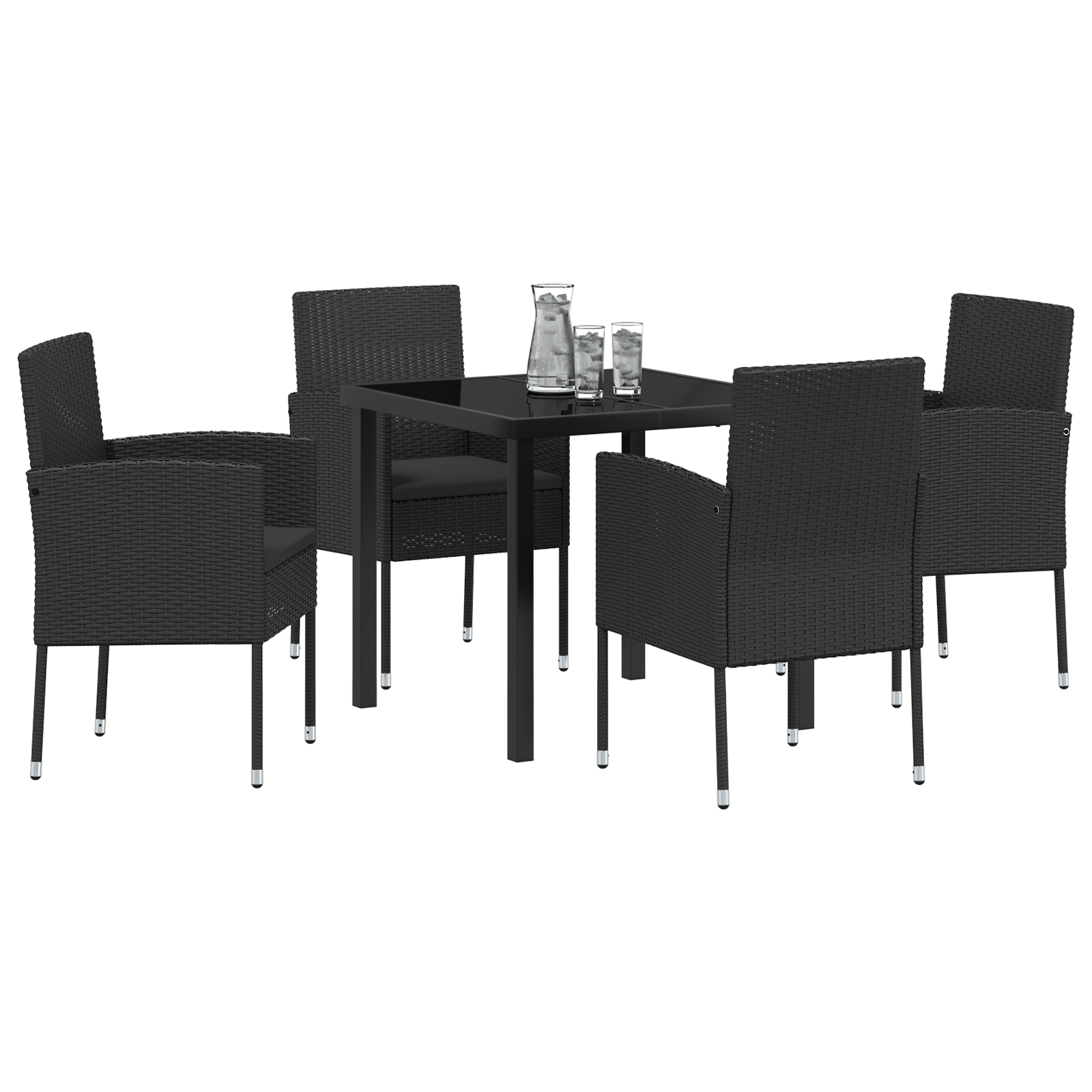 vidaXL 5-delige tuinset met kussens zwart poly rattan
