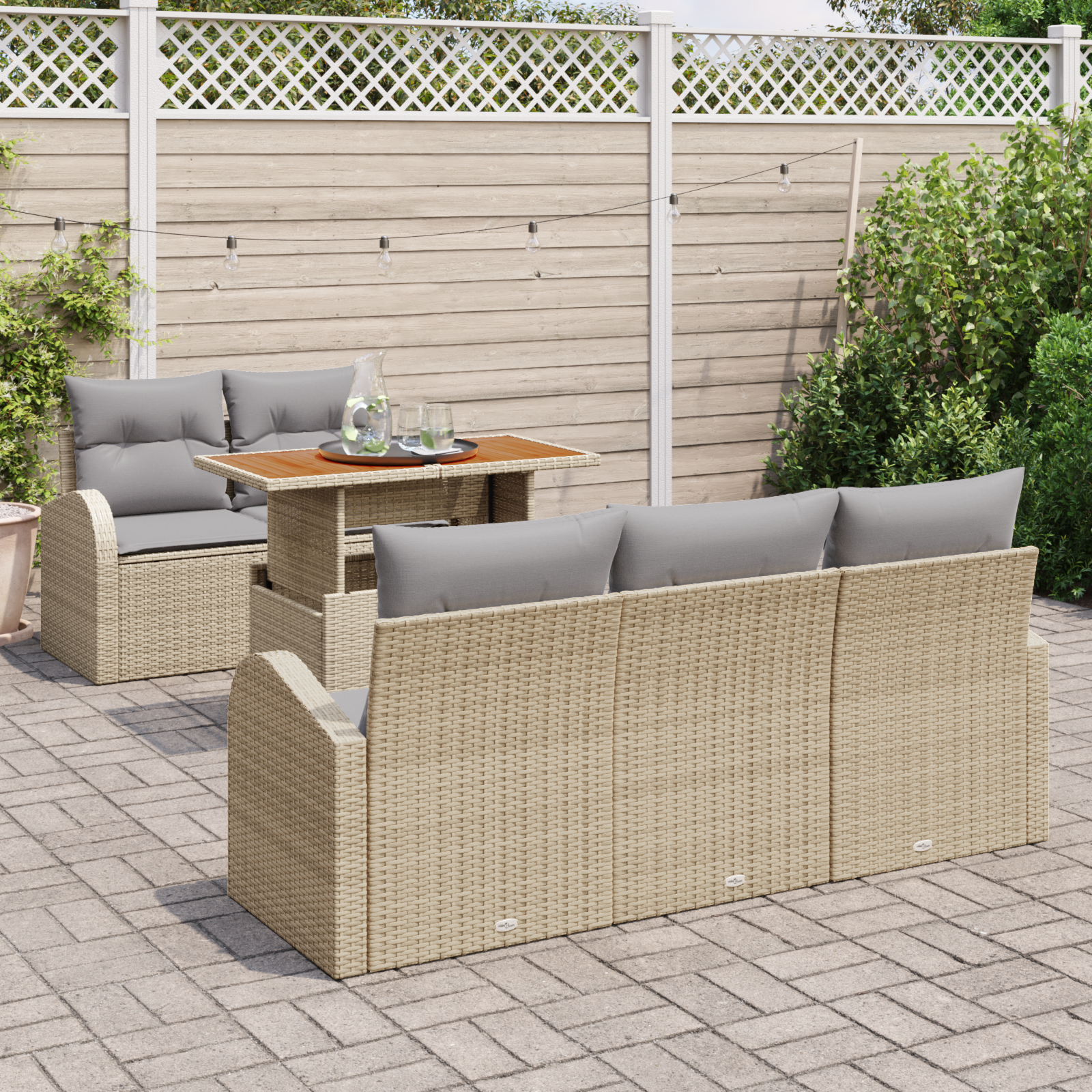 vidaXL 6-delige tuinset met kussens in het beige, van poly rattan en acaciahout