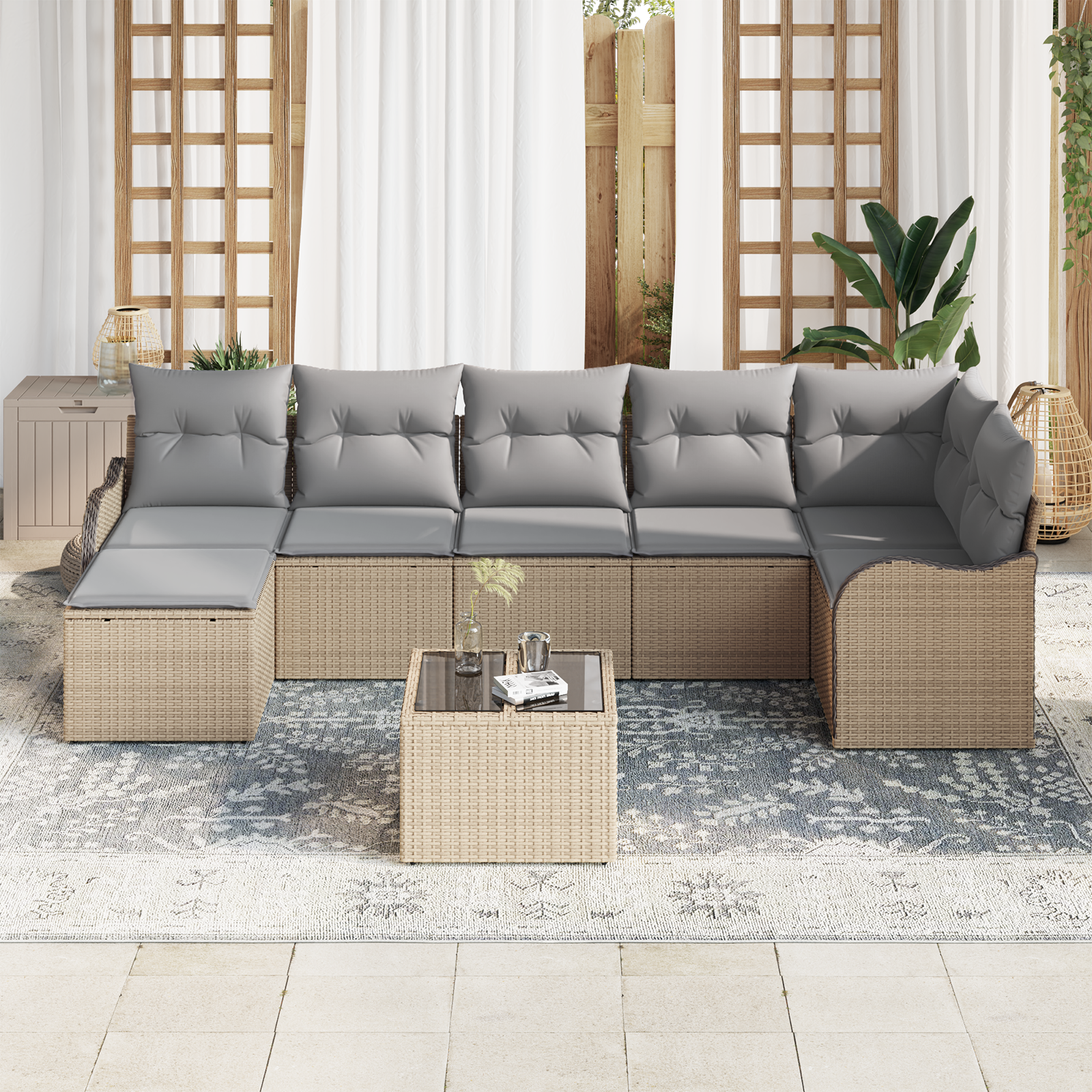 vidaXL 8-delige tuinsofa set met kussens in zwart poly rattan