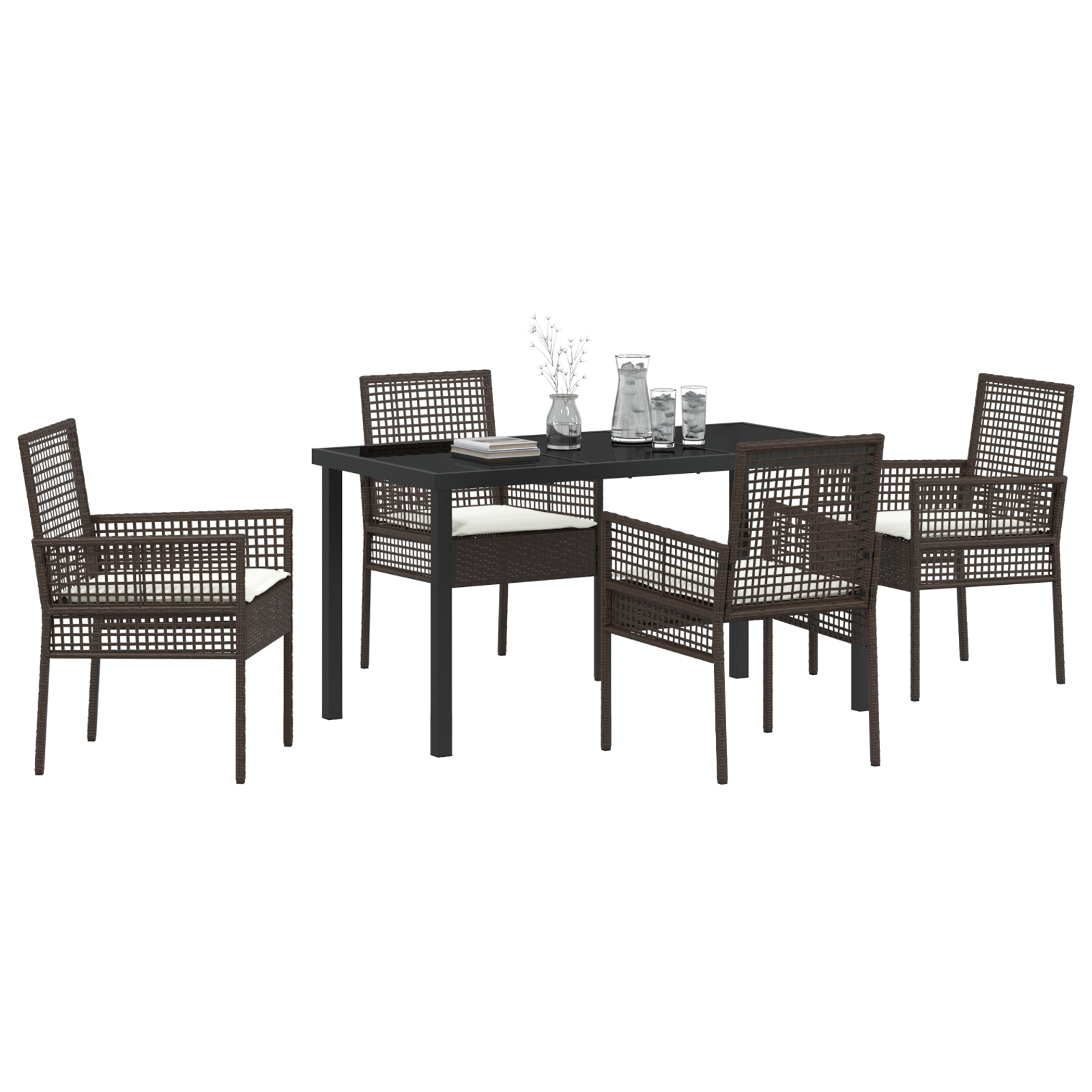 vidaXL 5-delige tuinset met kussens bruin poly rattan