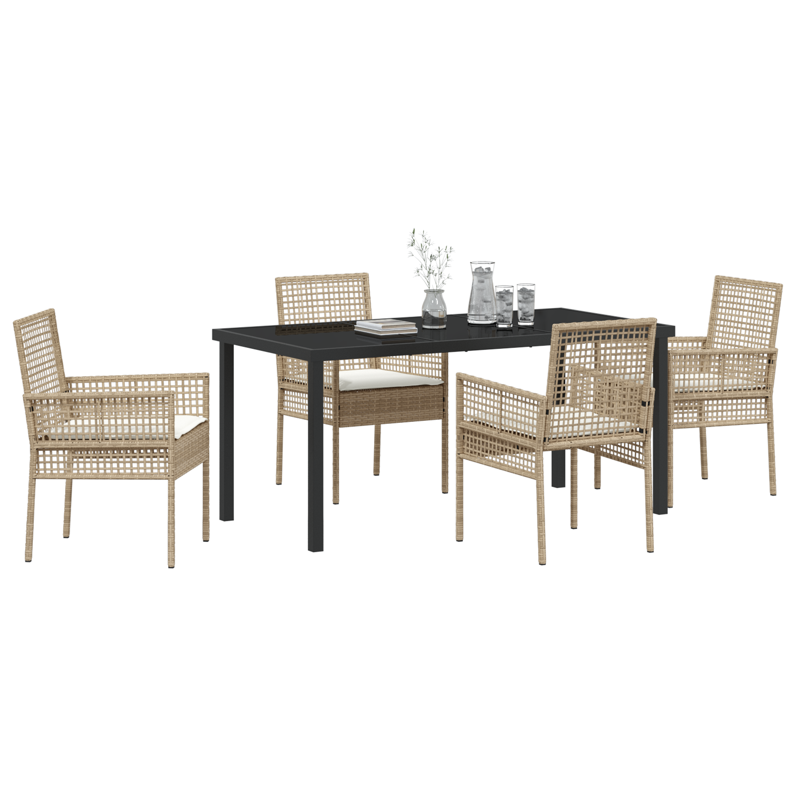 vidaXL 5-delig tuinstel met kussens in beige poly rattan