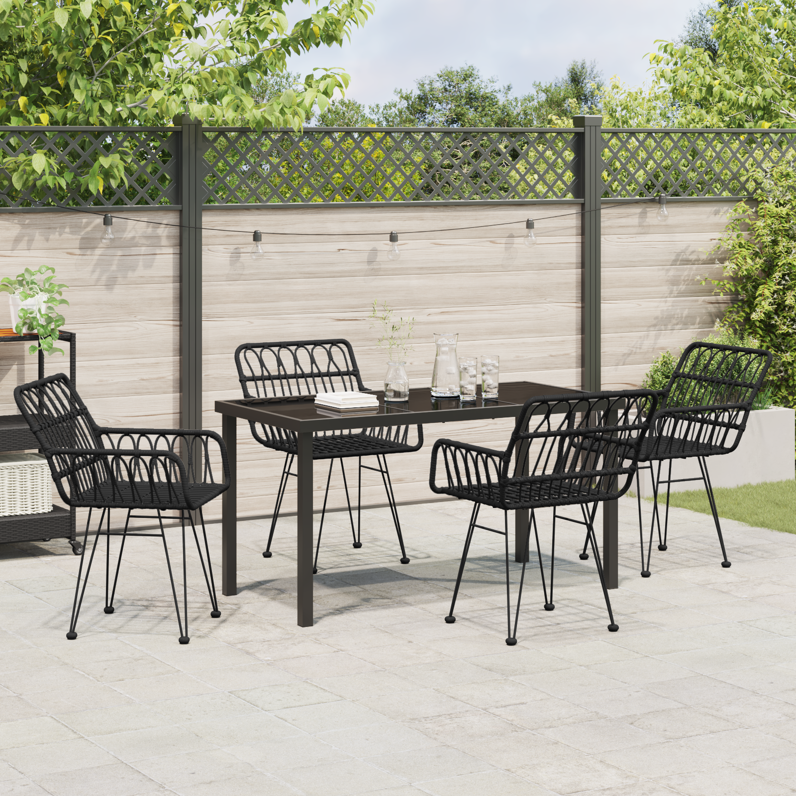vidaXL 5-delige tuin eetset zwart poly rattan