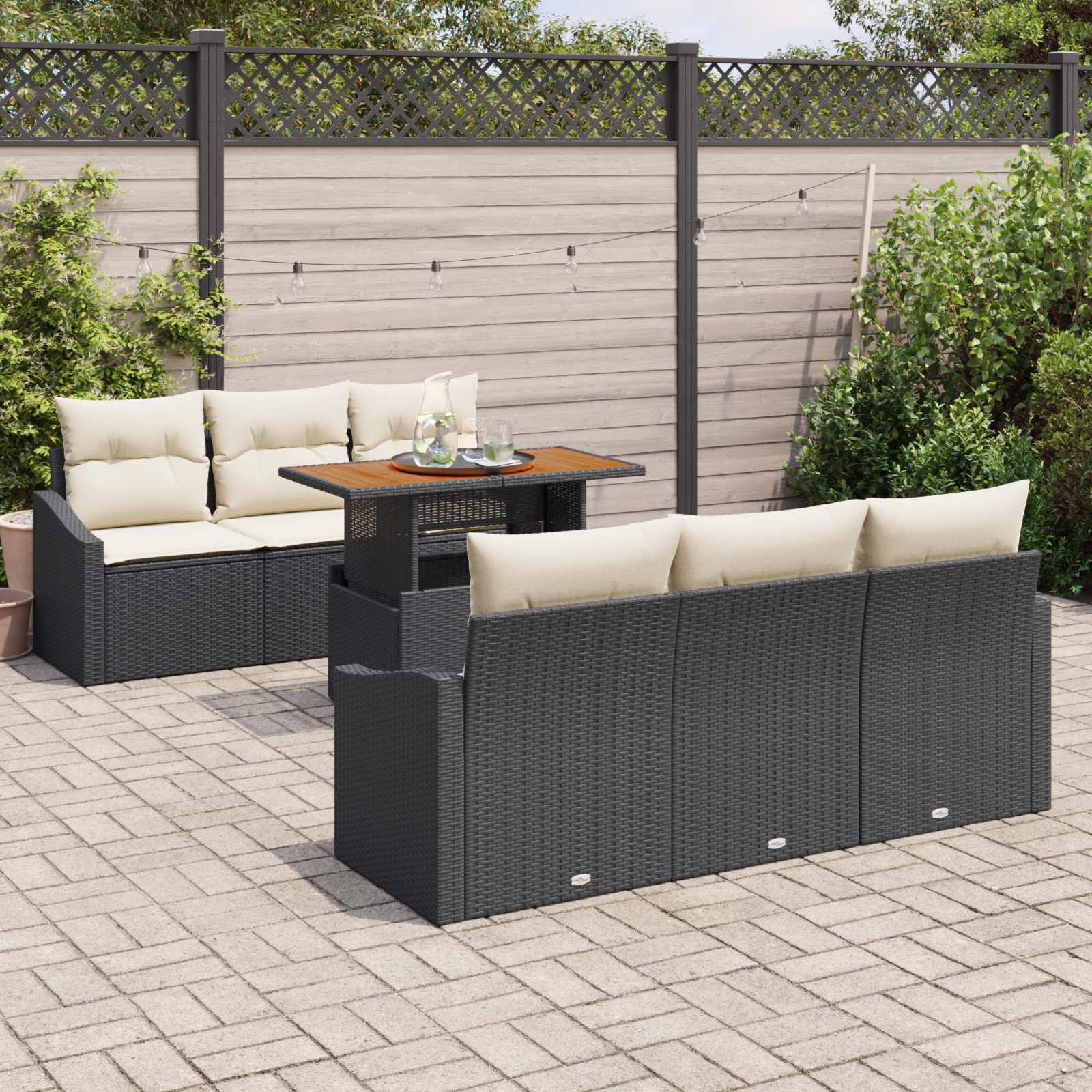 vidaXL 7-delige tuinset met kussens zwart poly rattan acaciahout