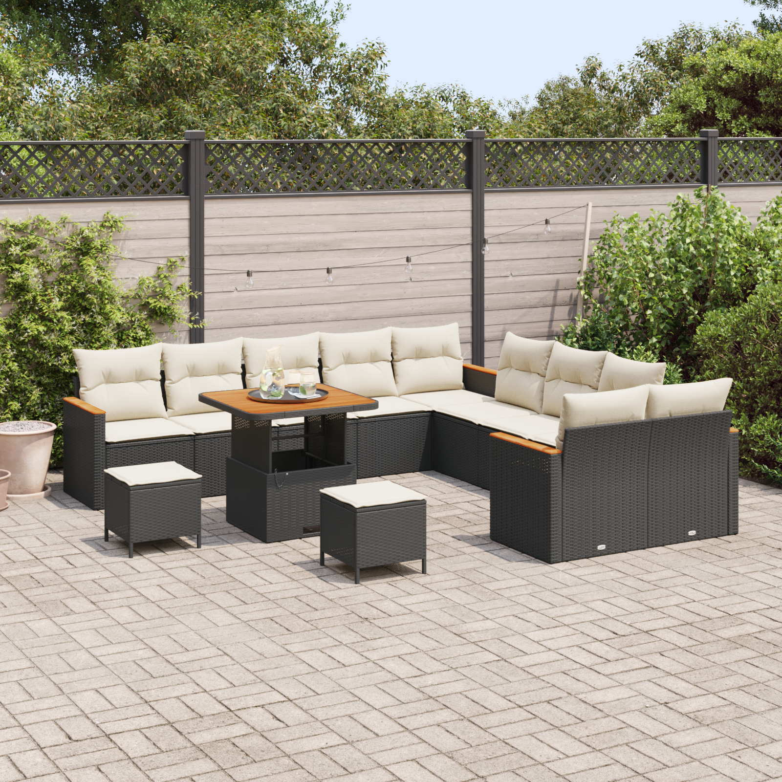 vidaXL 13-delige Tuinbankenset met kussens poly rattan acacia zwart
