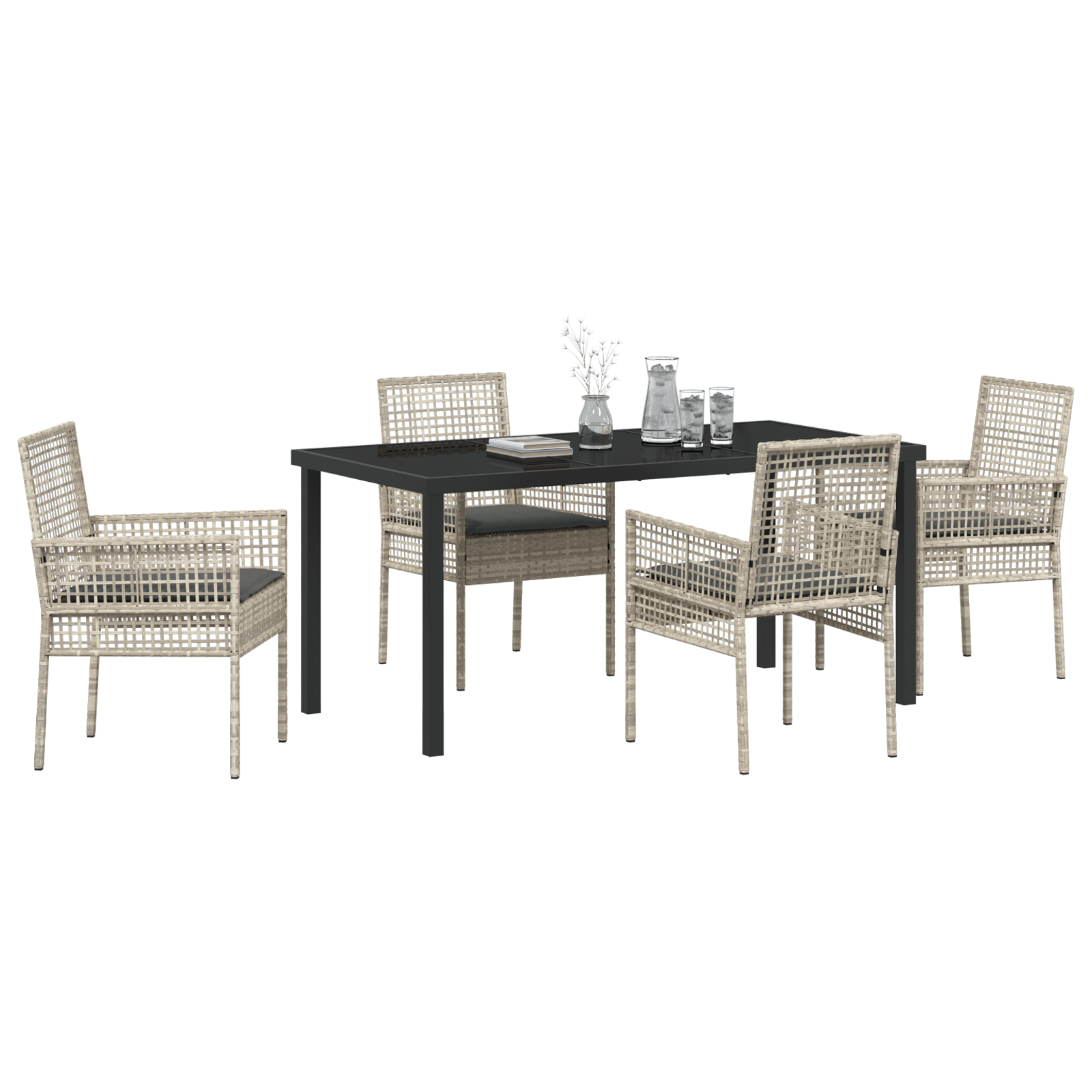 vidaXL 5-delige tuinset met kussens in lichtgrijs poly rattan