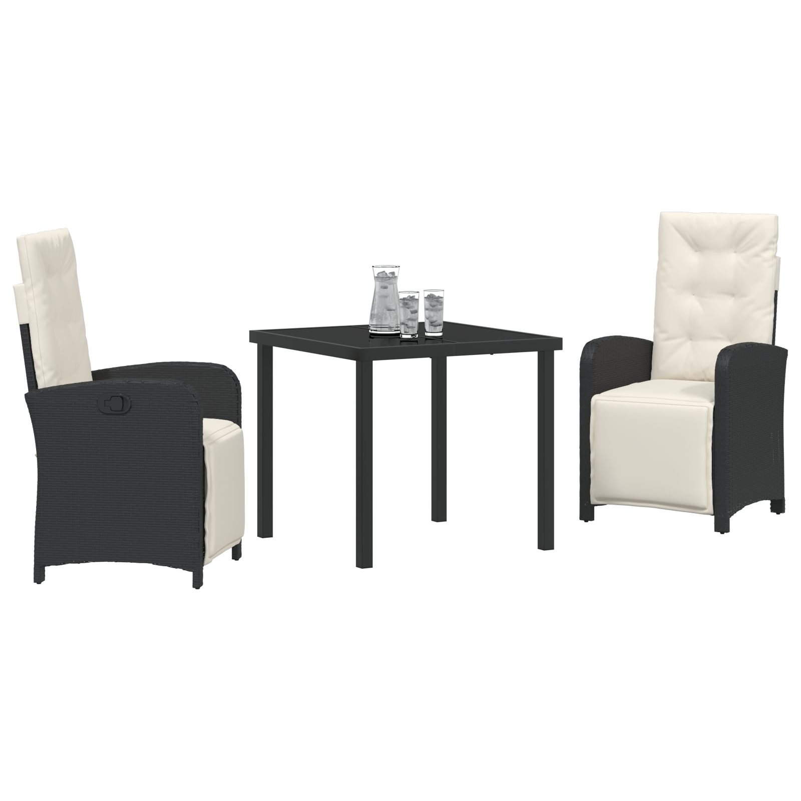 vidaXL 3-delige tuinset met kussens zwart poly rattan