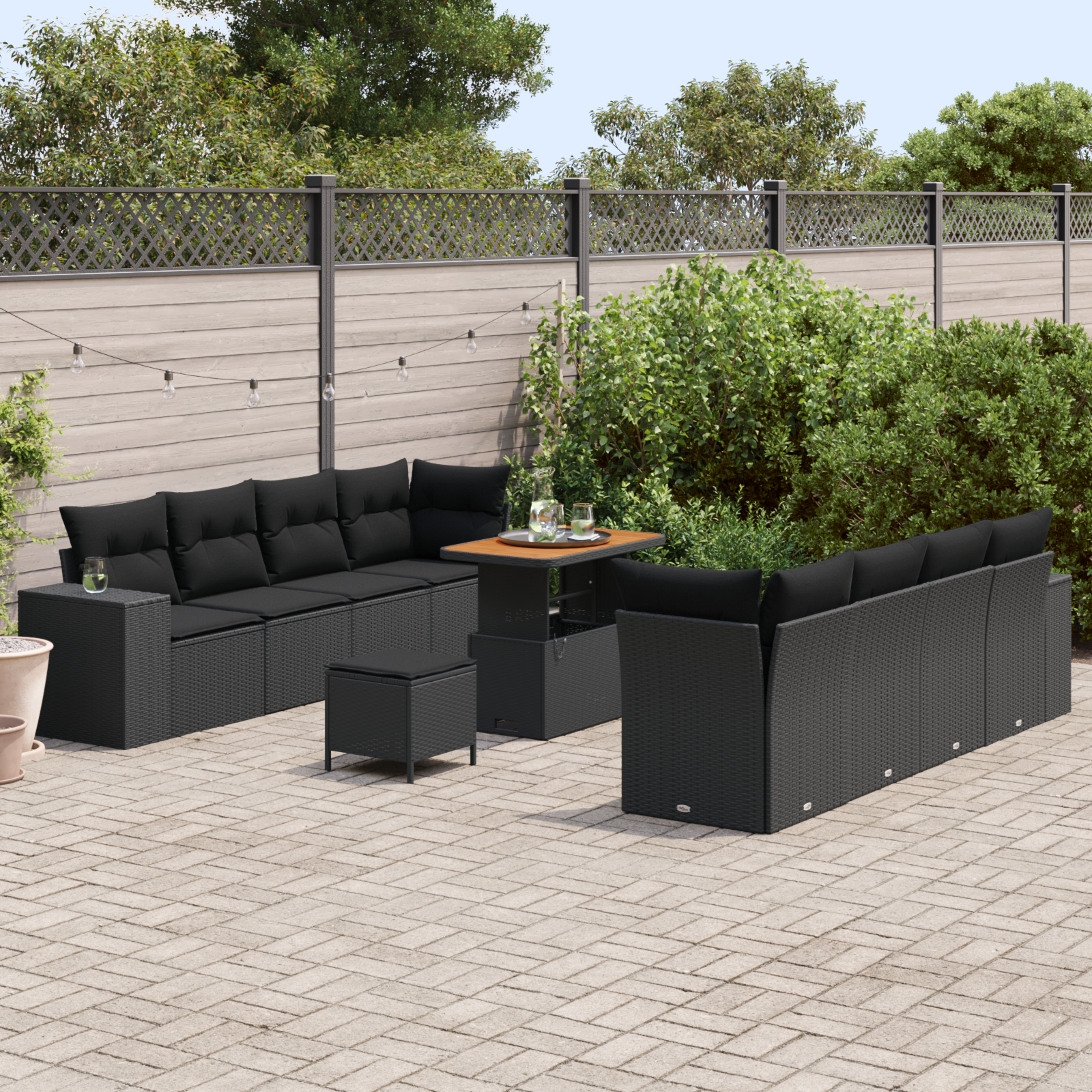 vidaXL 11-delige tuinsofa-set met kussens, zwart poly rattan en acaciahout