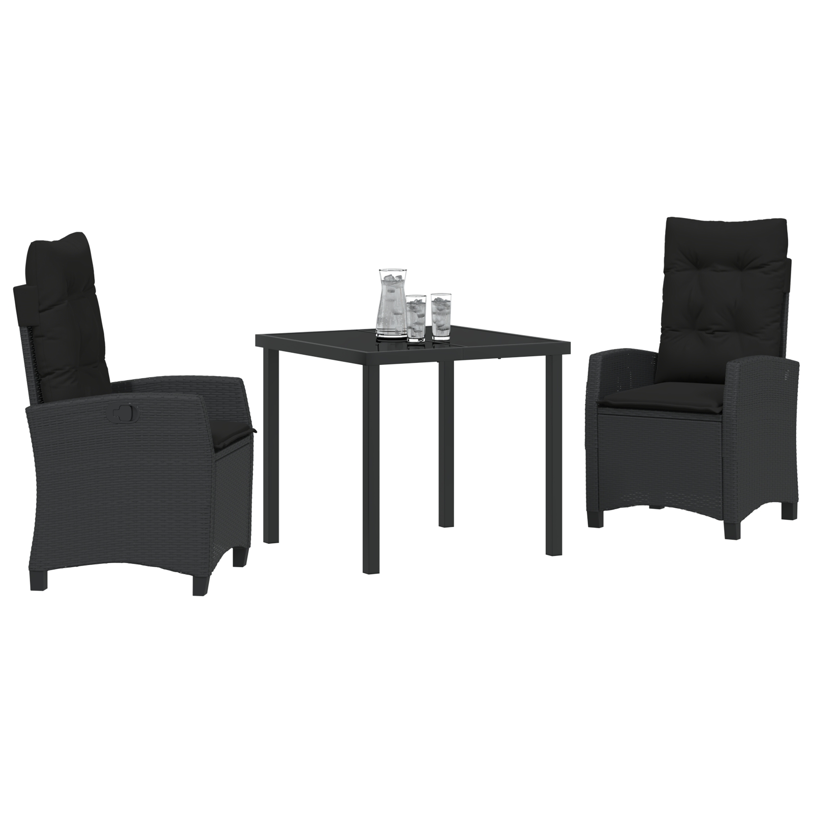 vidaXL 3-delige tuinset met kussens - Zwart poly rattan