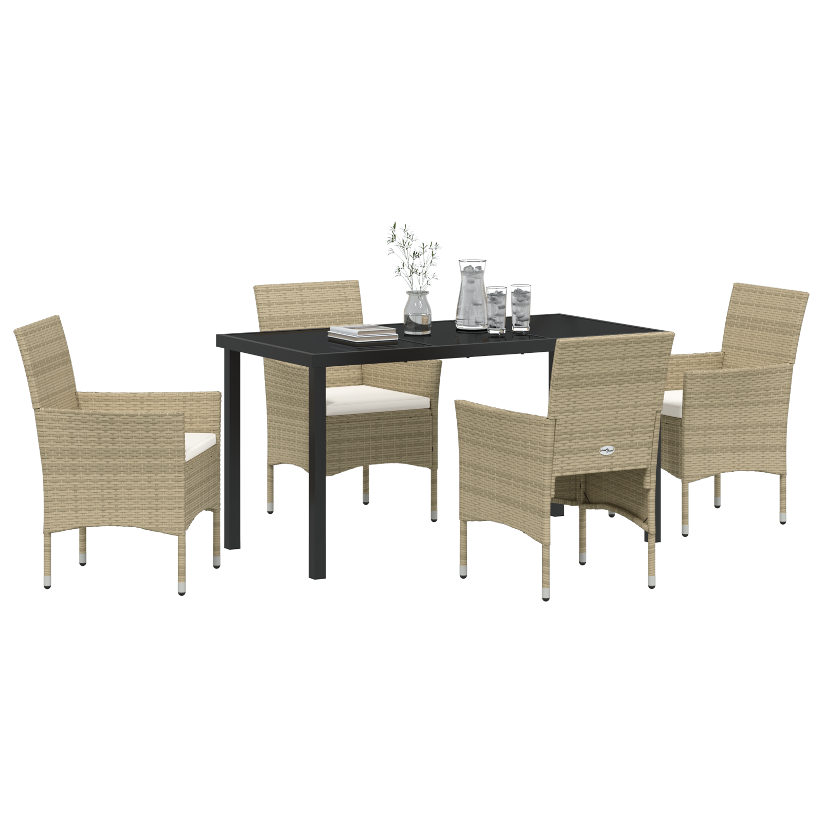 vidaXL 5-delige tuinset met eettafel in beige poly rattan