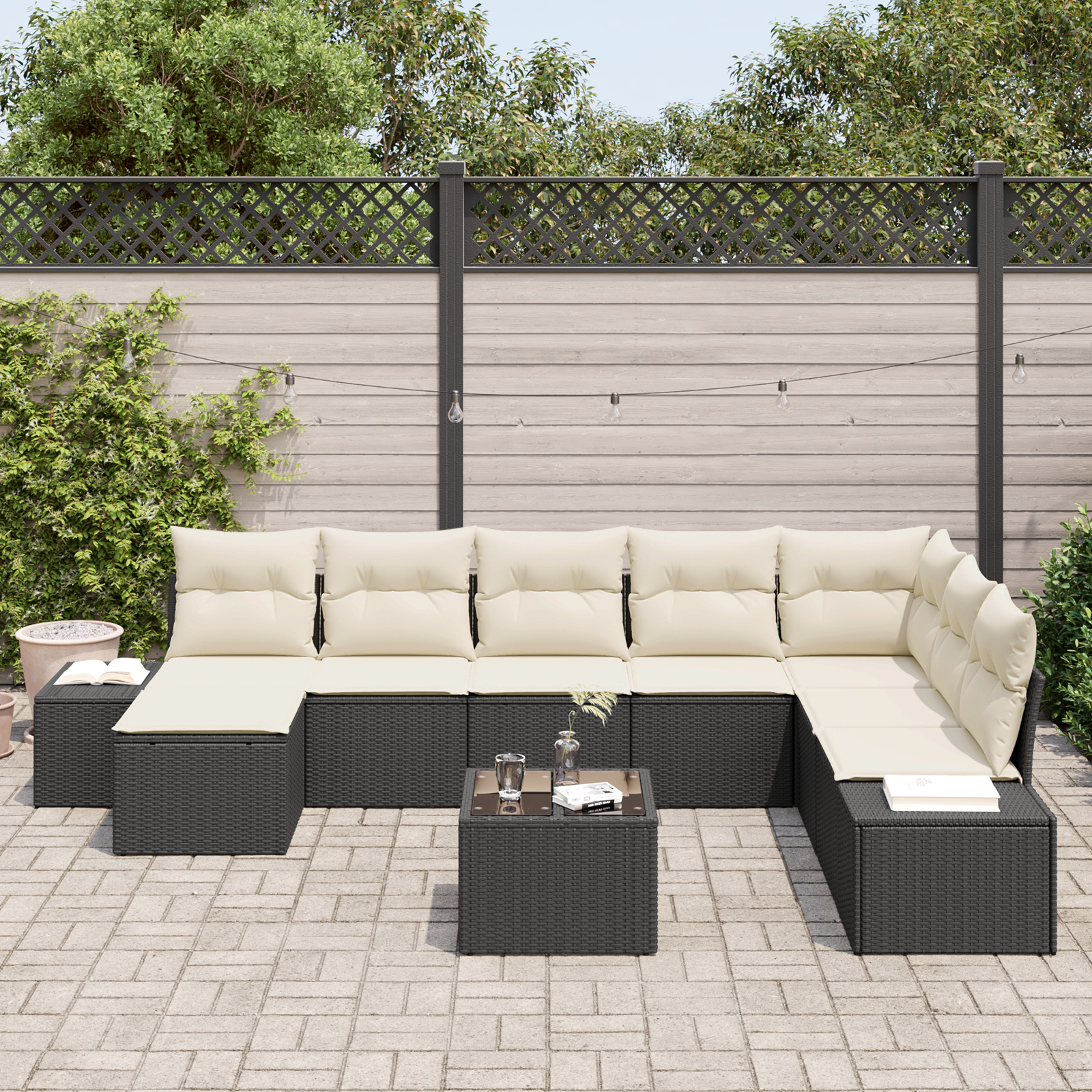 vidaXL 8-delige Tuinset met Kussens in Bruin Poly Rattan.