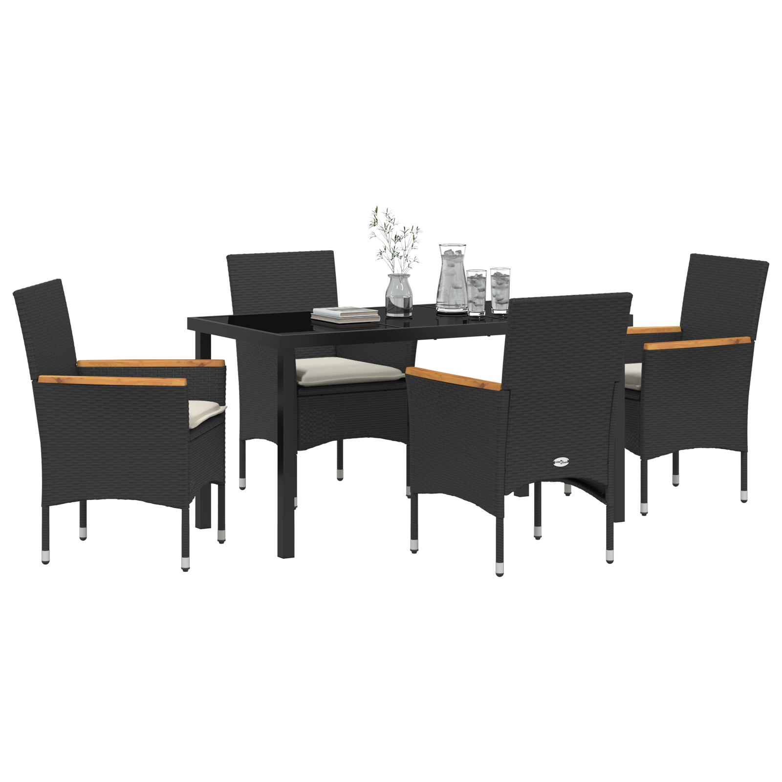 vidaXL 5-delige tuinset met kussens in zwart rattan
