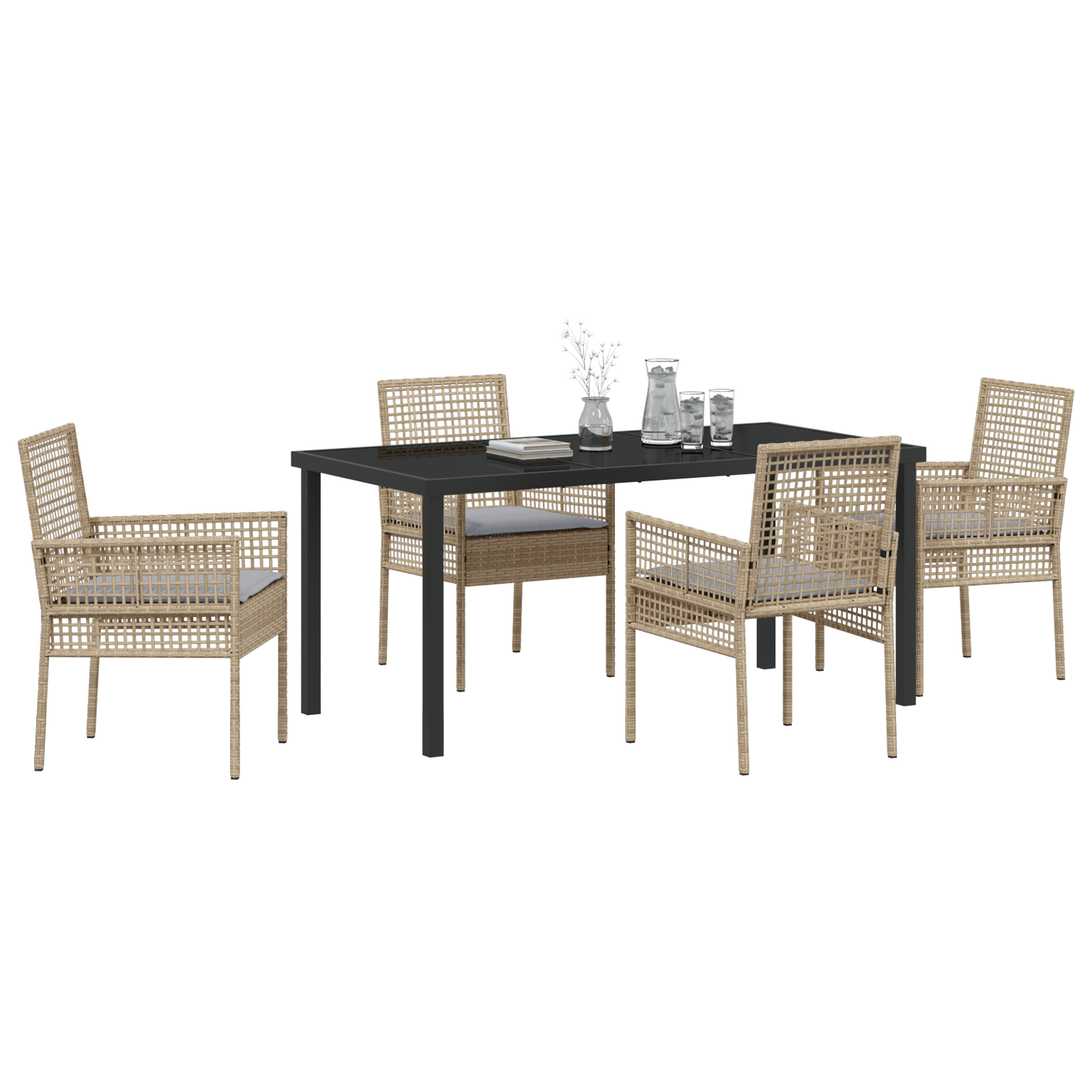 vidaXL 5-delige Tuinset met Kussens in Beige van Poly Riet