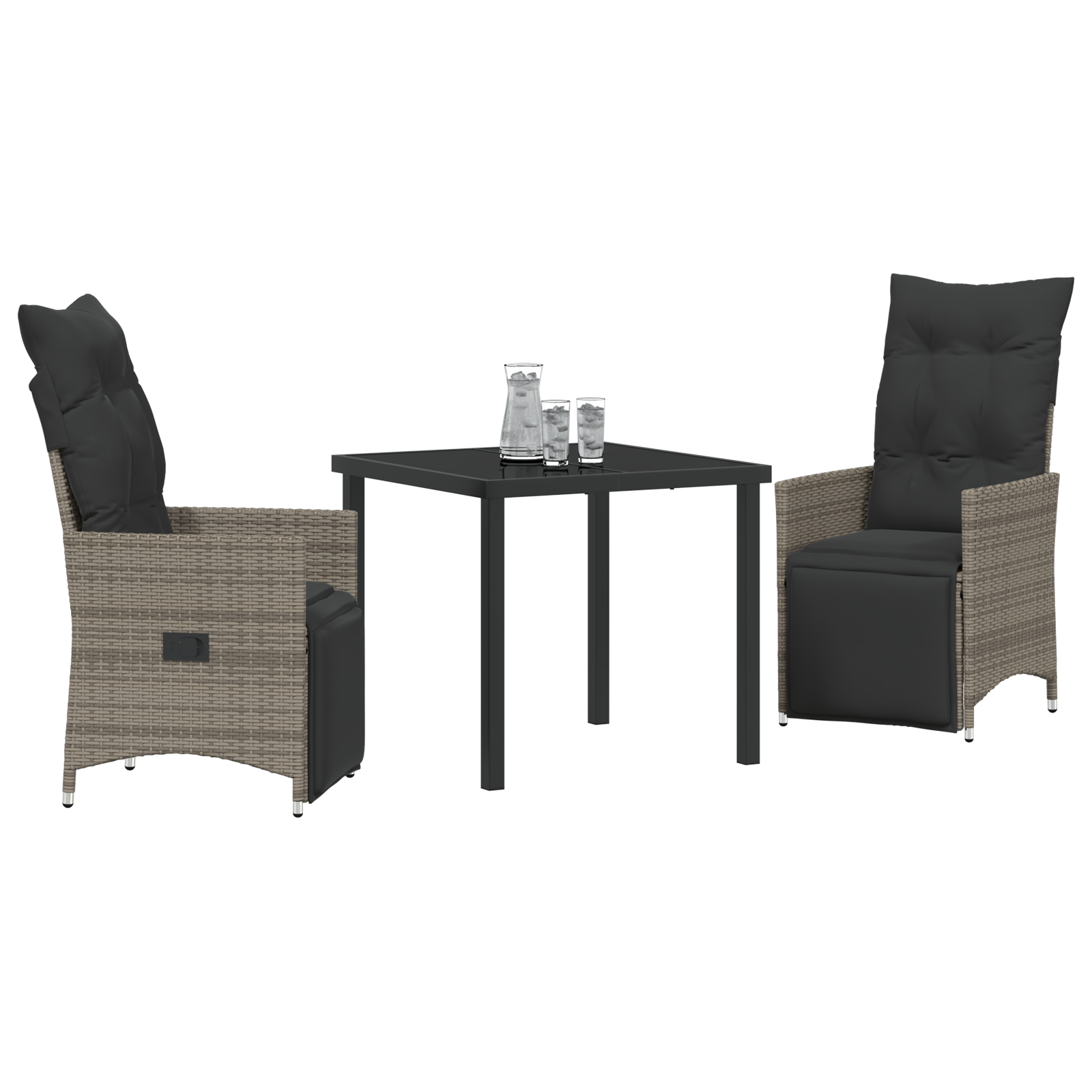 vidaXL 3-delige Tuin Eettafel Set met Kussens - Grijs Poly Rattan