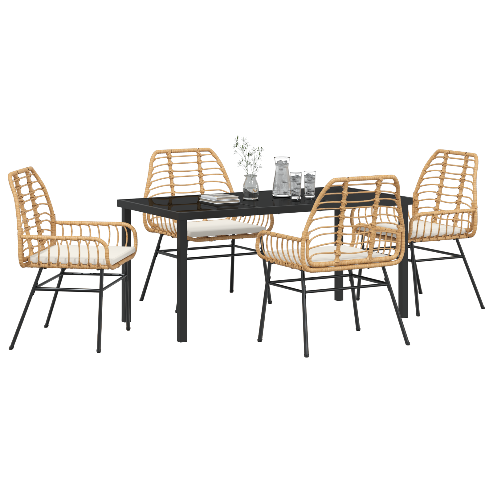 vidaXL 5-delige Tuinset met Kussens Bruin Poly Rattan