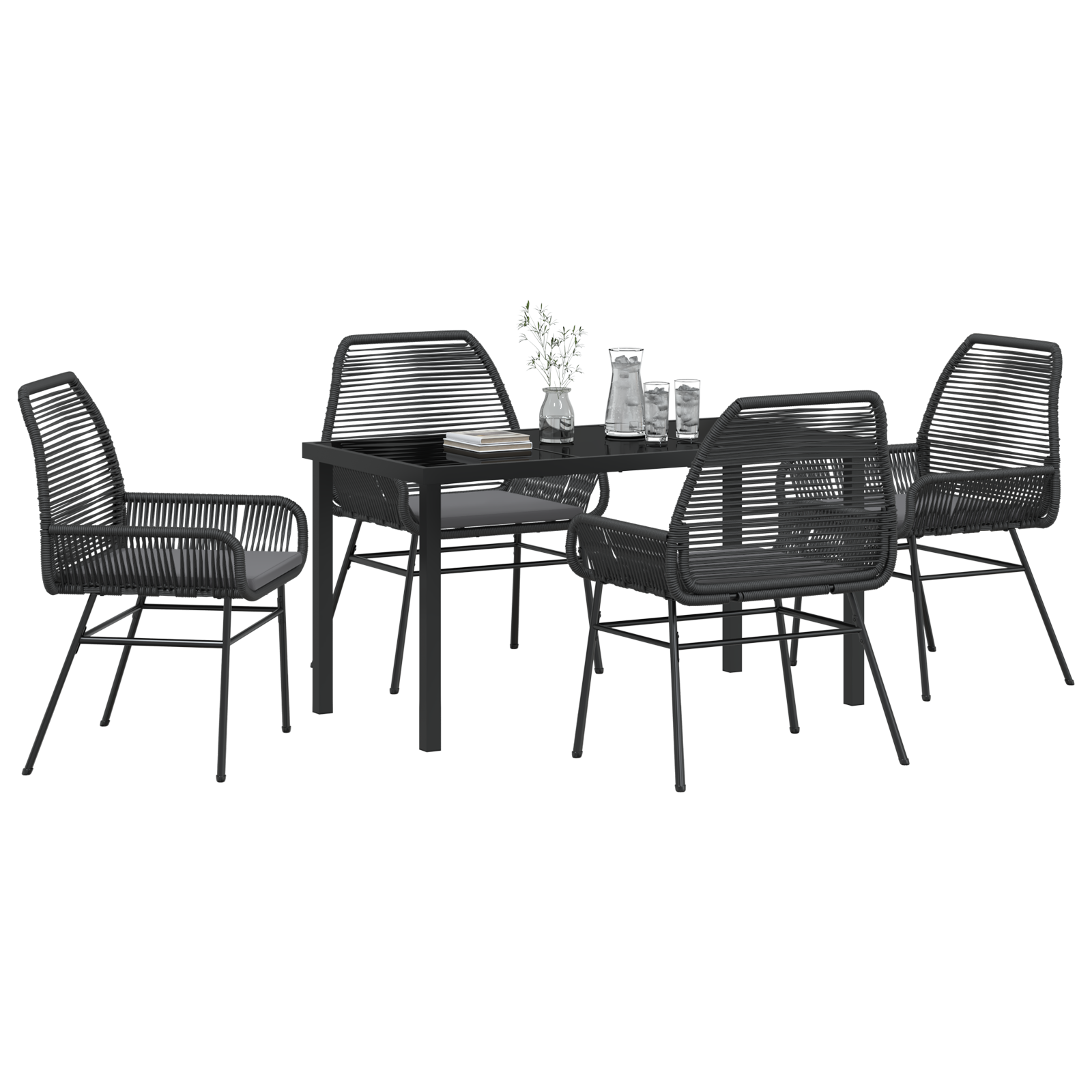 vidaXL 5-delige tuinset met kussens - zwart poly rattan