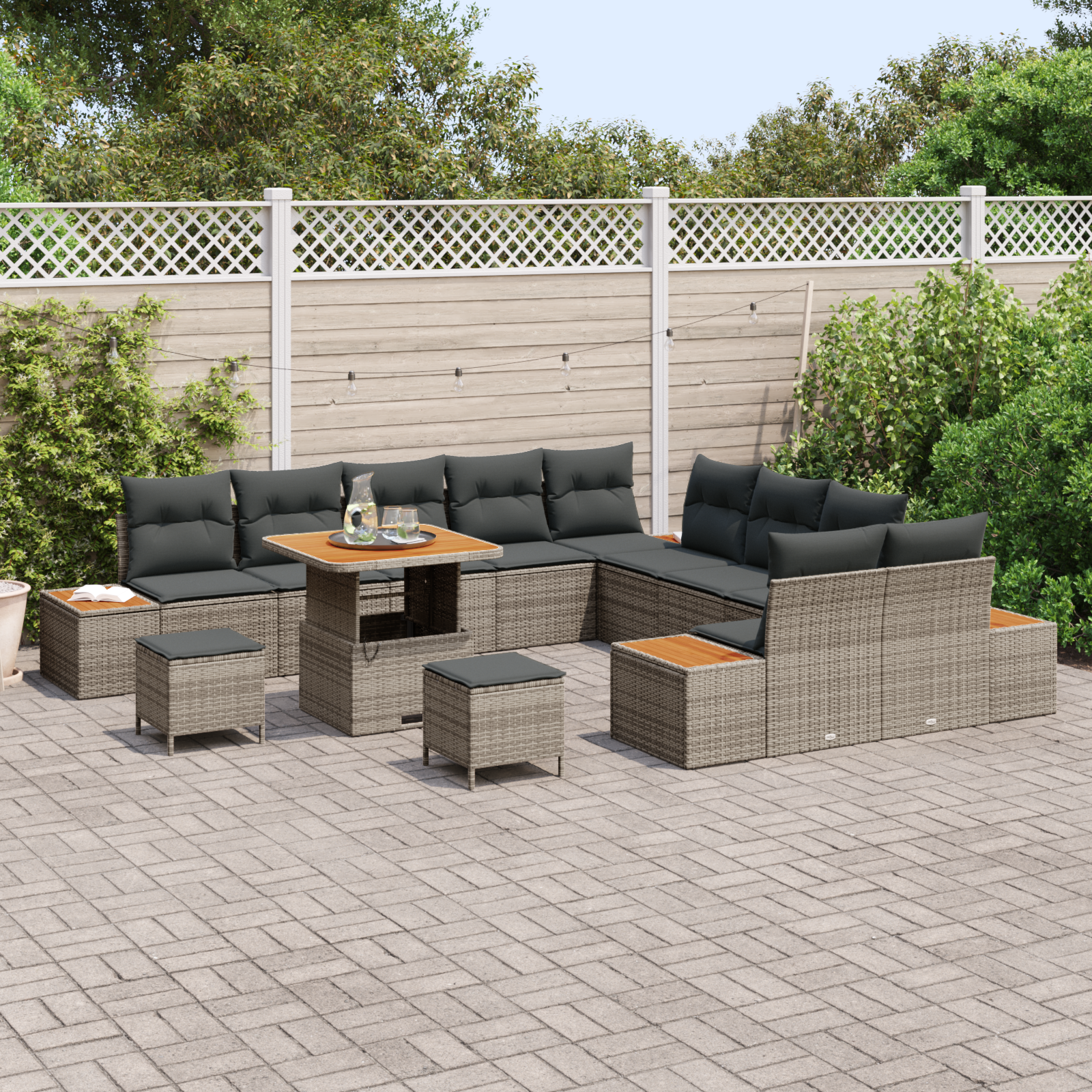 vidaXL 13-delige tuinset met kussens in grijs poly rattan en acacia
