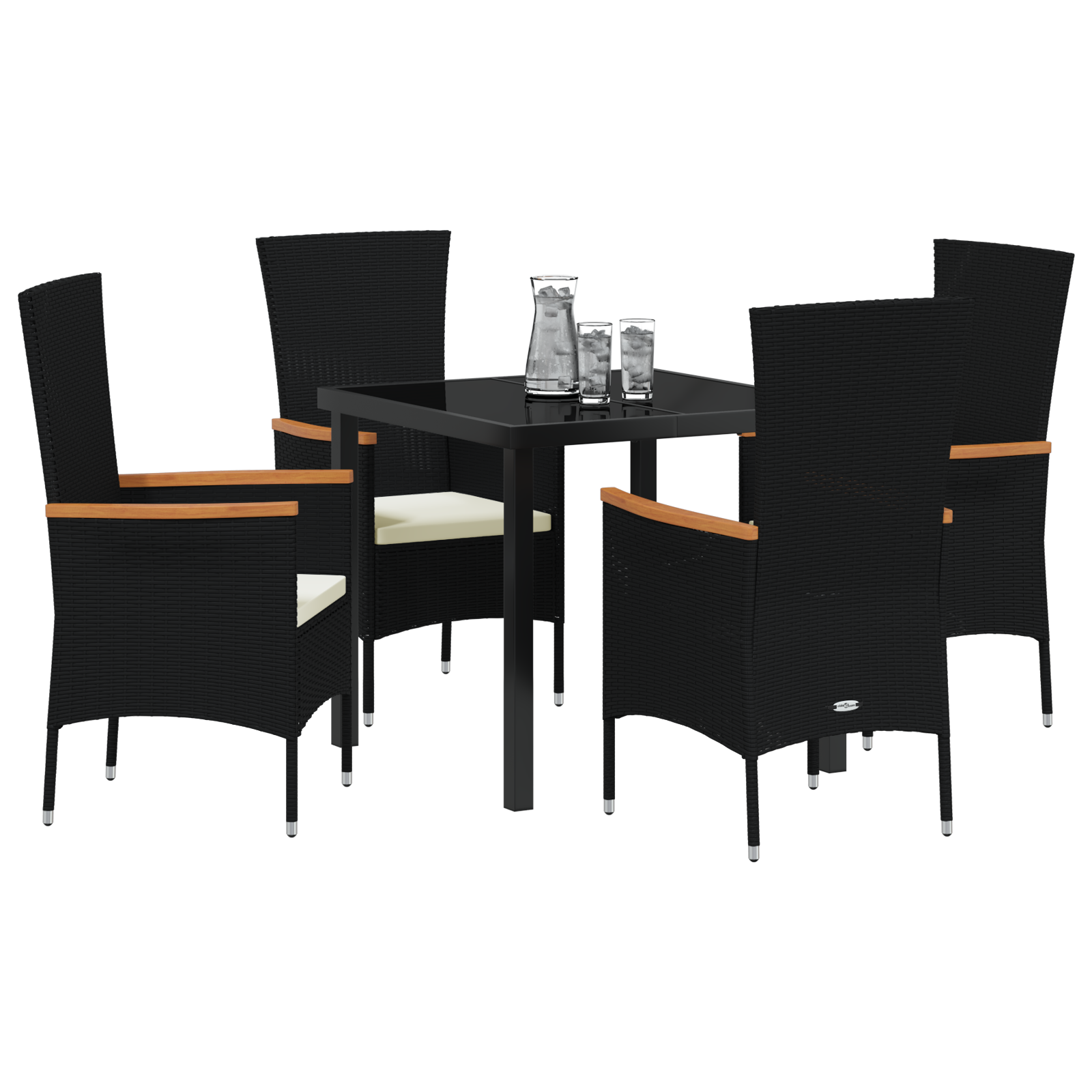 vidaXL 5-delige tuinset met kussens zwart poly rattan