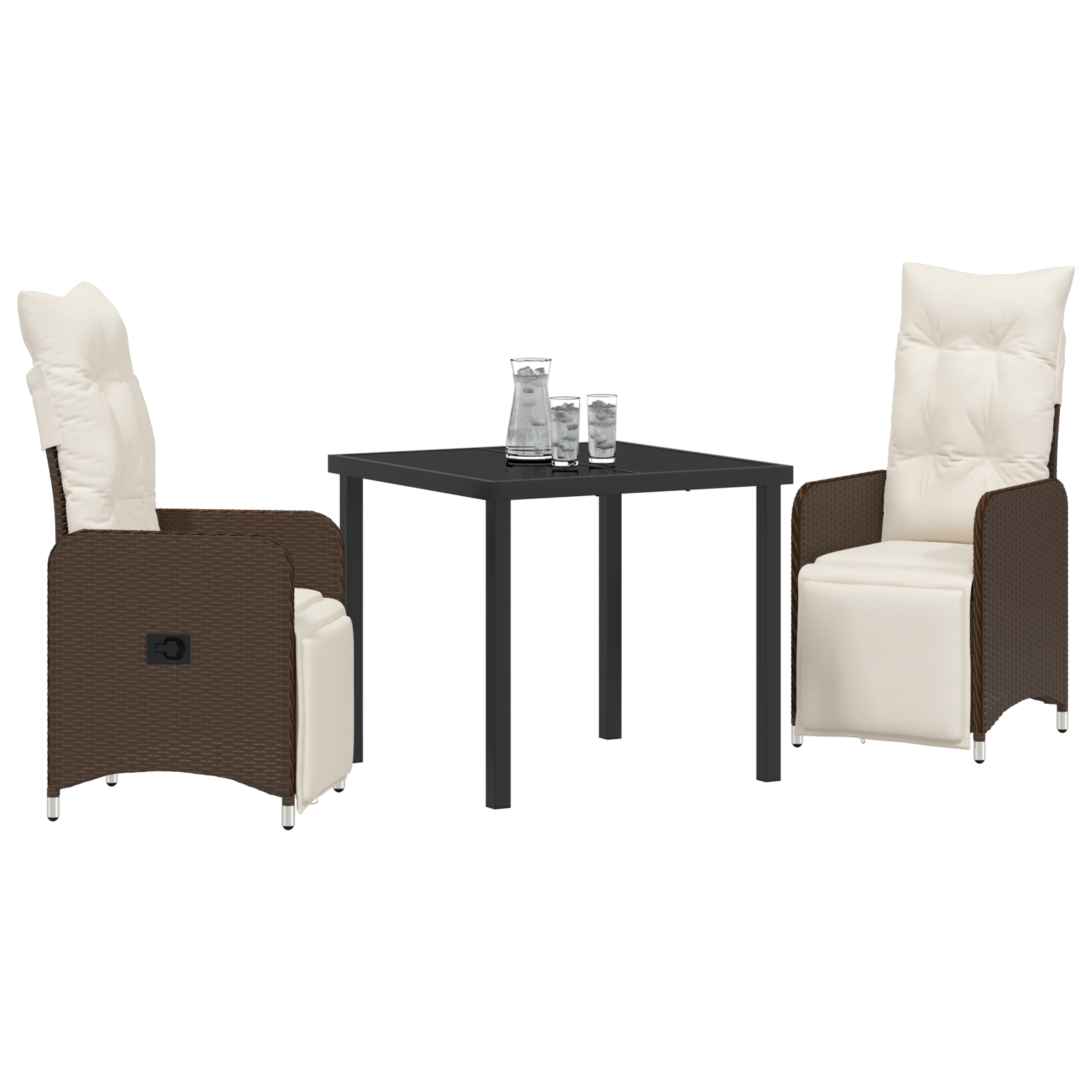 vidaXL 3-delige tuinset met kussens bruin poly rattan