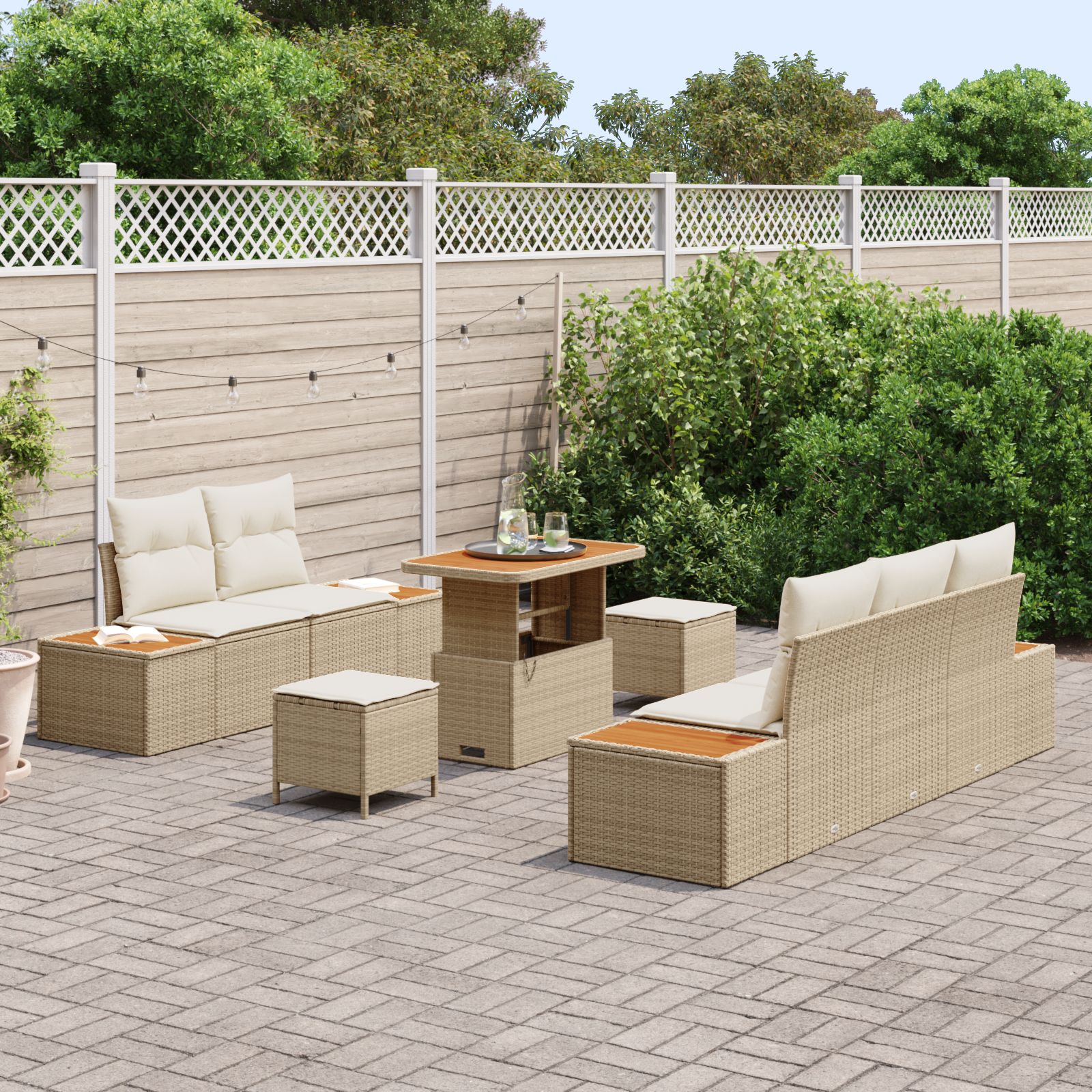 vidaXL 8-delige Tuinbankenset met kussens poly rattan acacia beige