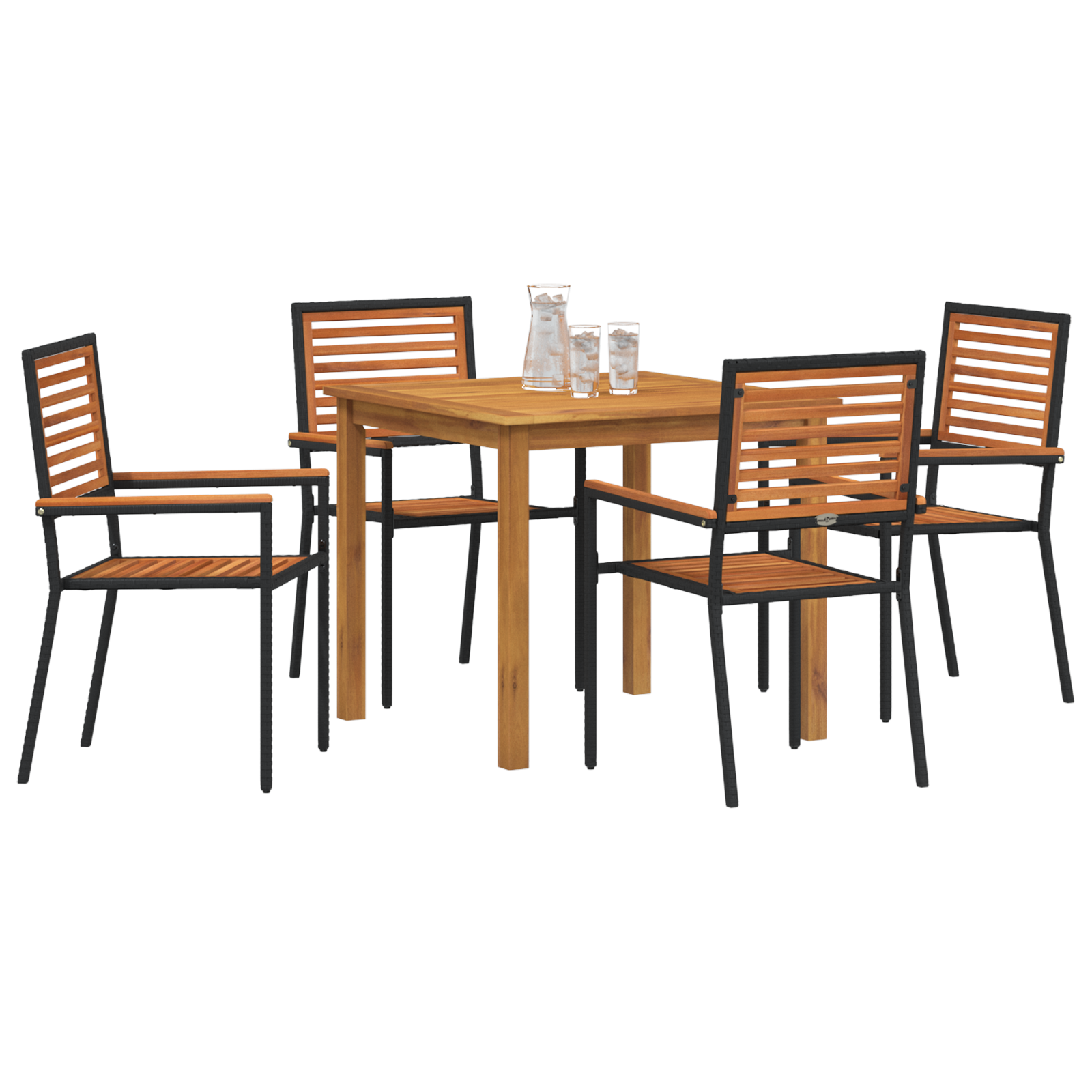 vidaXL 5-delige Tuin Eettafelset Zwart Poly Rattan Acacia