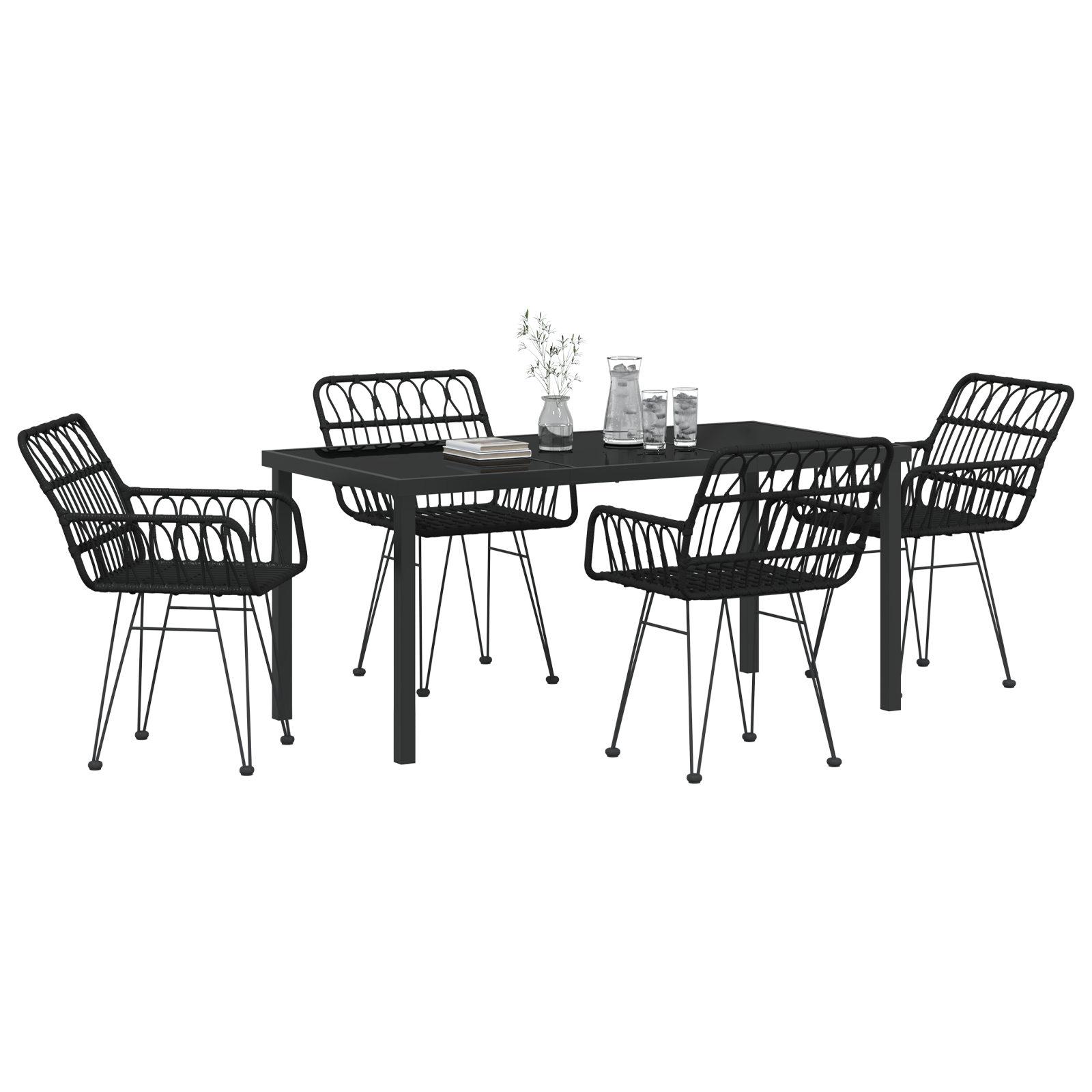 vidaXL 5-delige Tuinset Zwart Poly Rattan