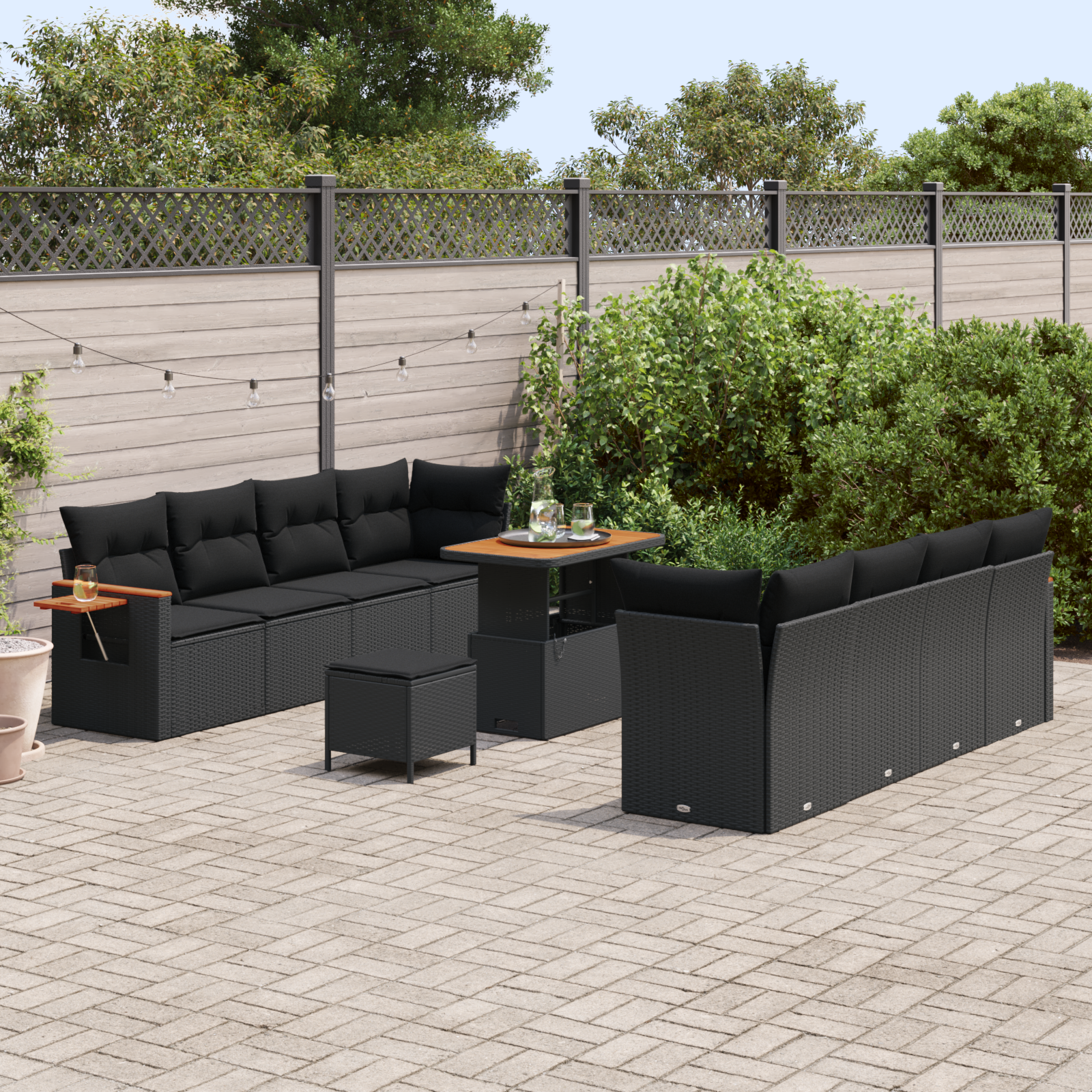 vidaXL 11-delige Tuinbankenset met kussens poly rattan acacia zwart