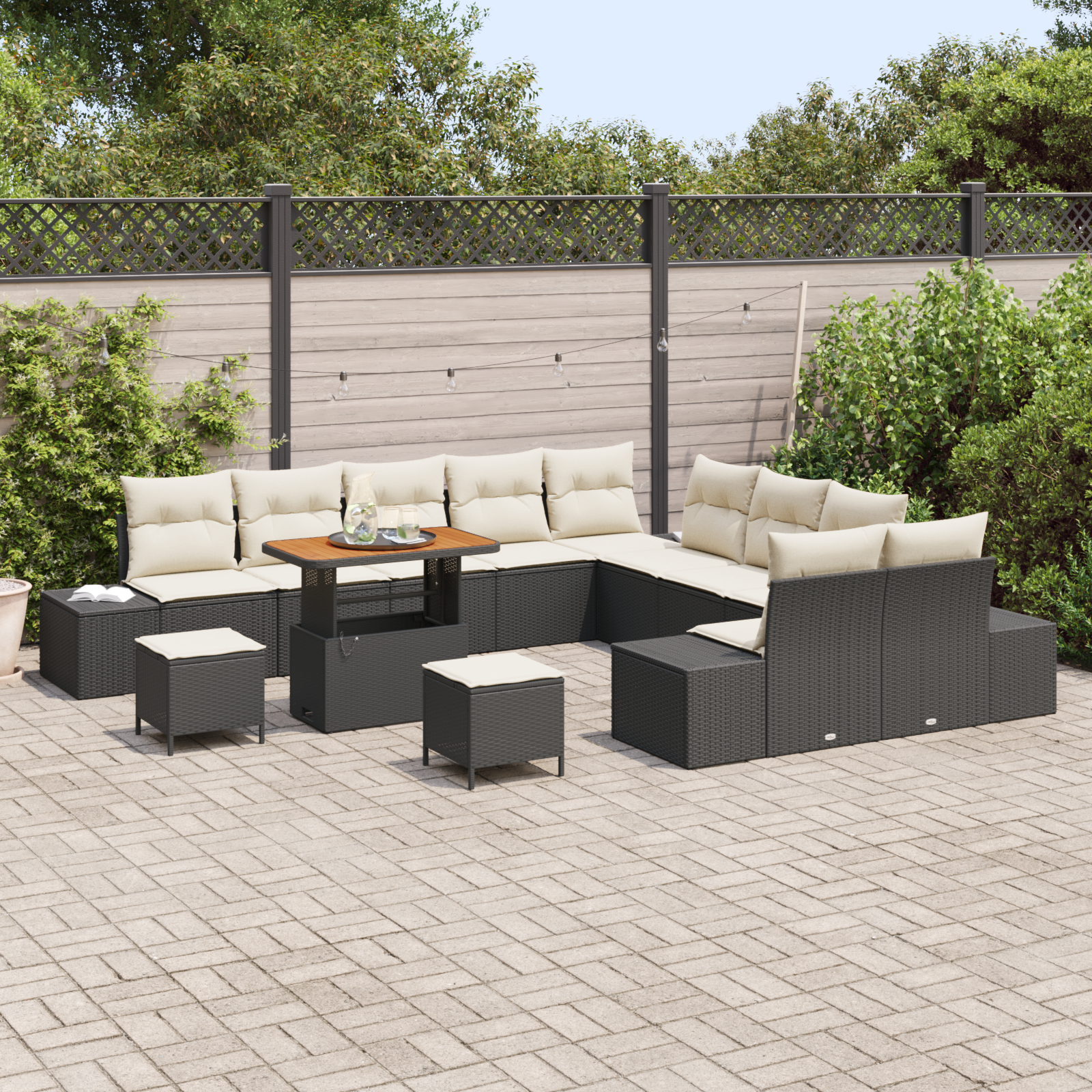 vidaXL 13-delige Tuinbankenset met kussens poly rattan acacia zwart