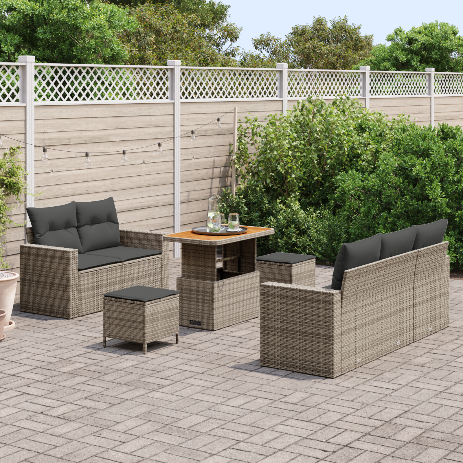 vidaXL 8-delige tuinsofa set met kussens - Grijs Poly Riet Acacia