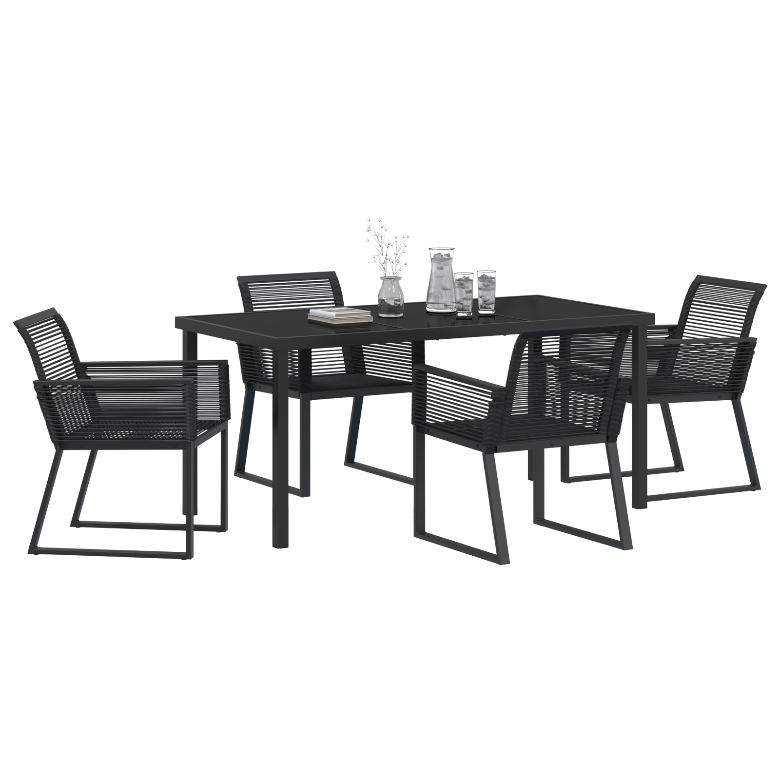 vidaXL 5-delige Tuin Eetset Zwart Poly Rattan