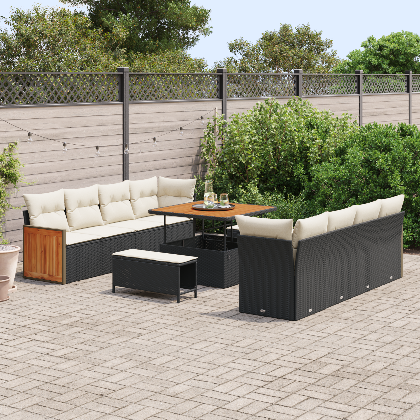 vidaXL 11-delige Tuinbankenset met kussens poly rattan acacia zwart