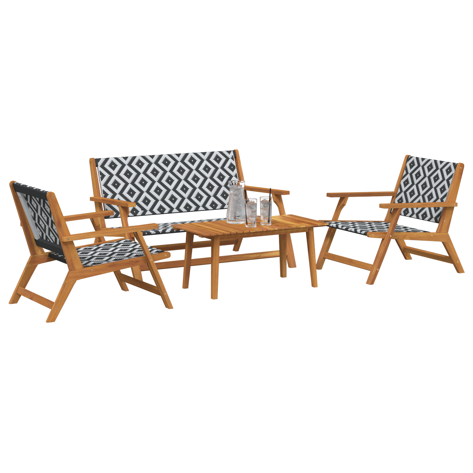 vidaXL Tuinstoelen met Tafel Set - 4 Stuks, Zwart en Wit, Gemaakt van Massief Acaciahout