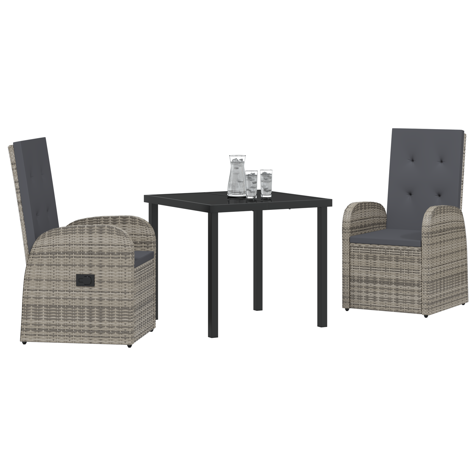 vidaXL 3-delige tuinset met kussens - grijze poly rattan