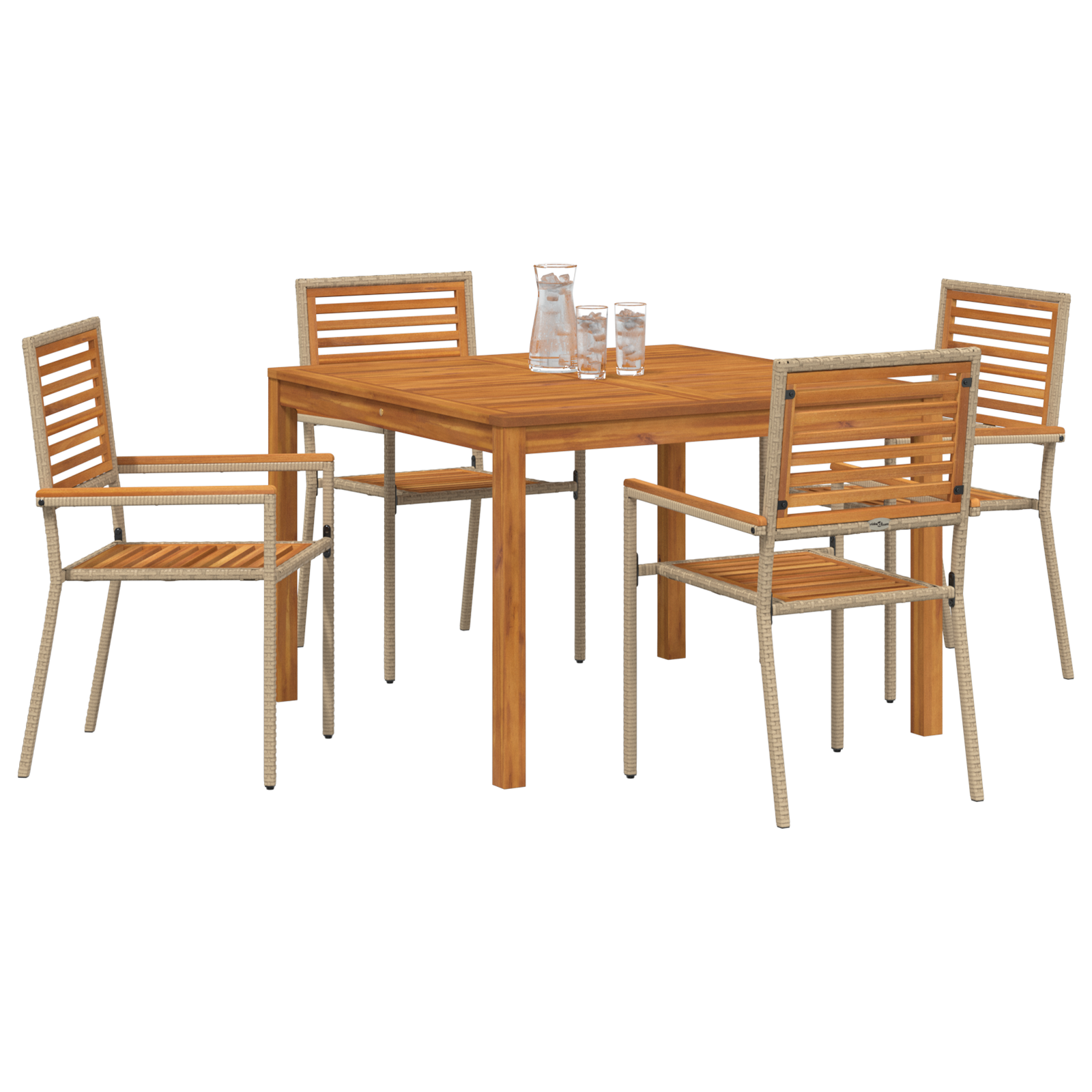 vidaXL 5-delige tuinset in beige van poly rattan en acaciahout