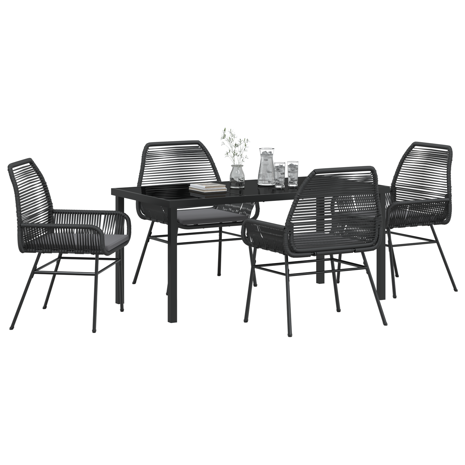 vidaXL 5-delige tuinset met kussens zwart poly rattan