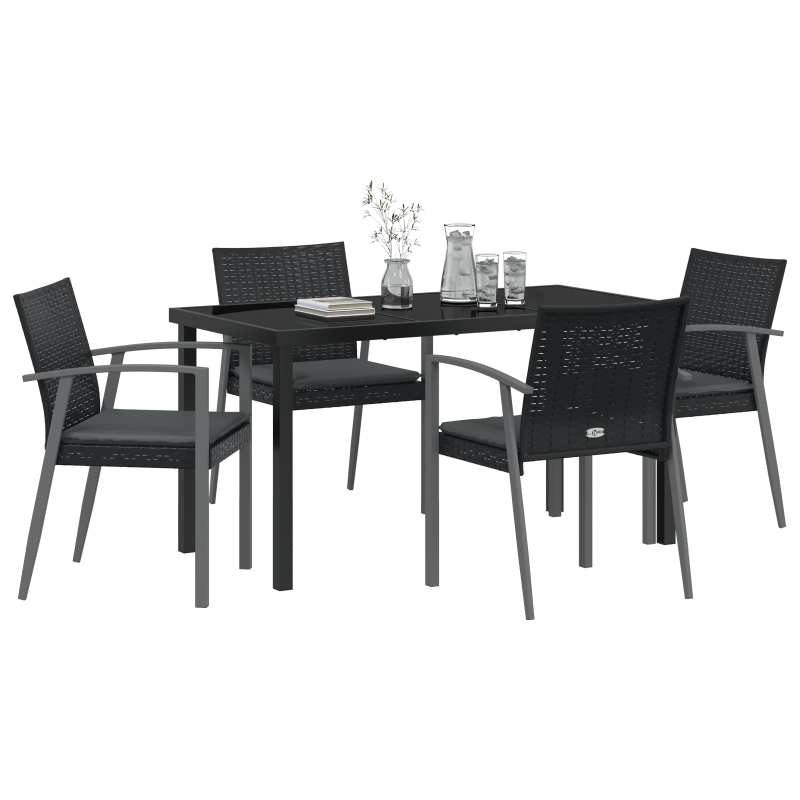 vidaXL 5-delige tuinset met kussens zwart poly rattan