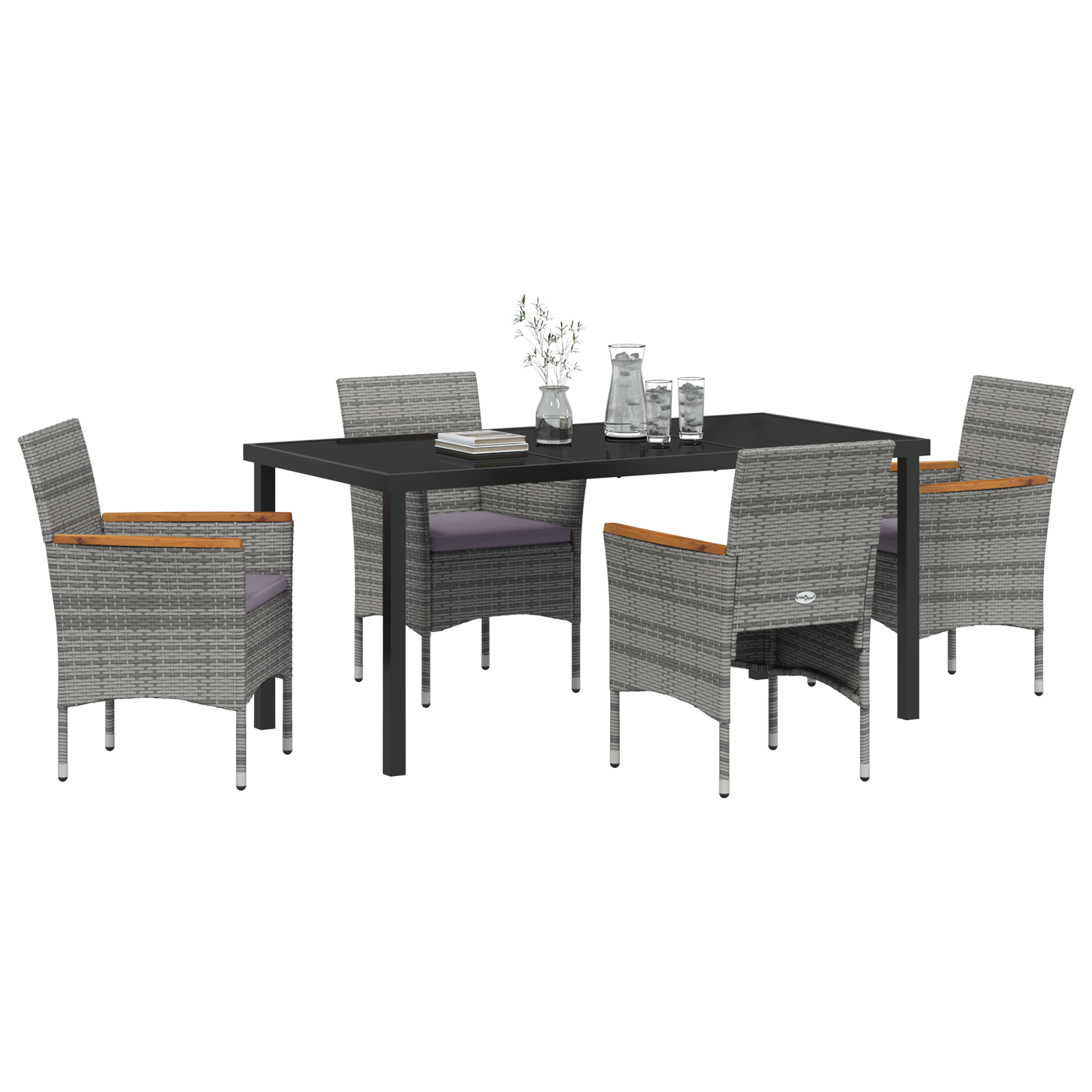 vidaXL 5-delige Tuin Eettafel Set Grijs Poly Rattan