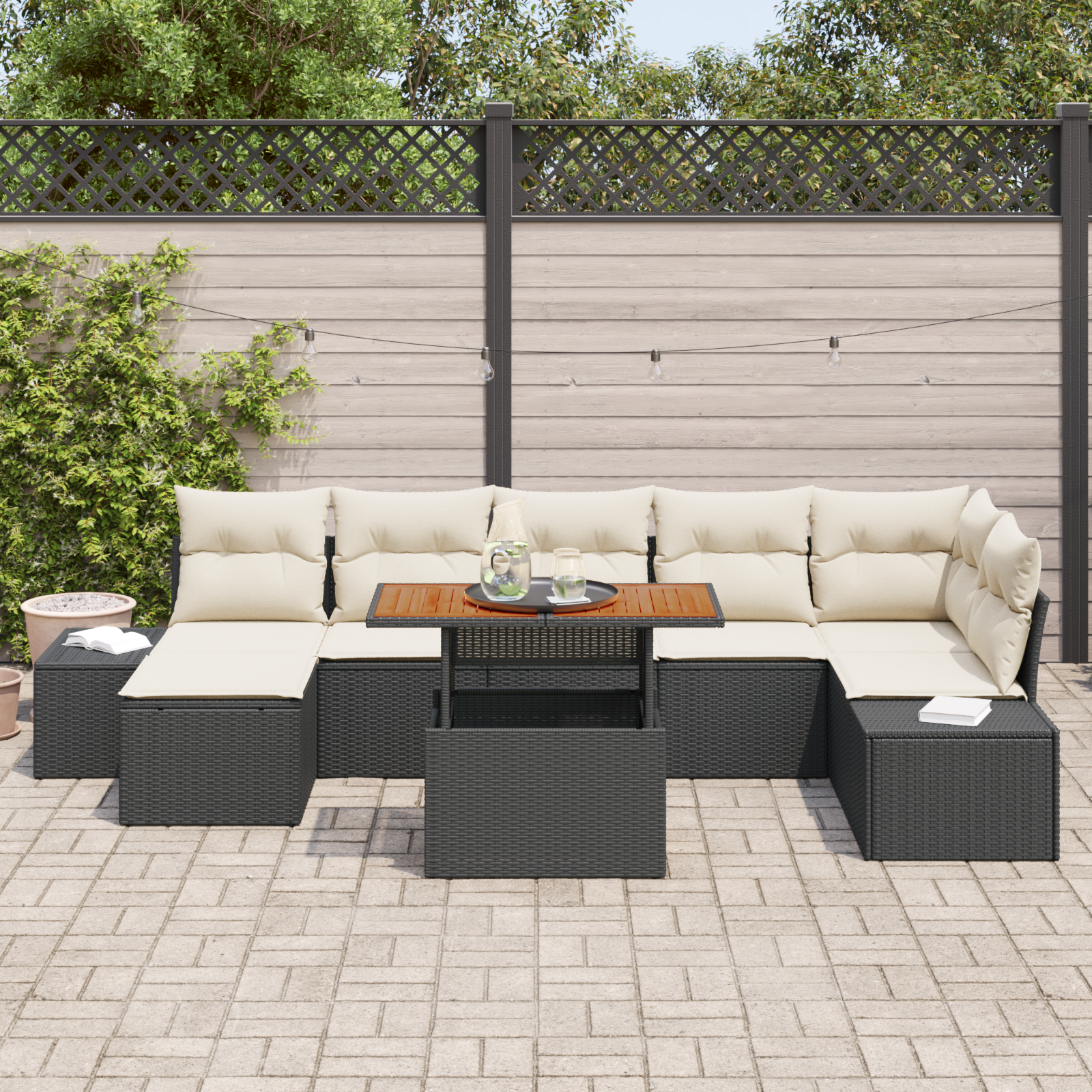 vidaXL 8-delige Tuinset met kussens poly rattan acaciahout zwart
