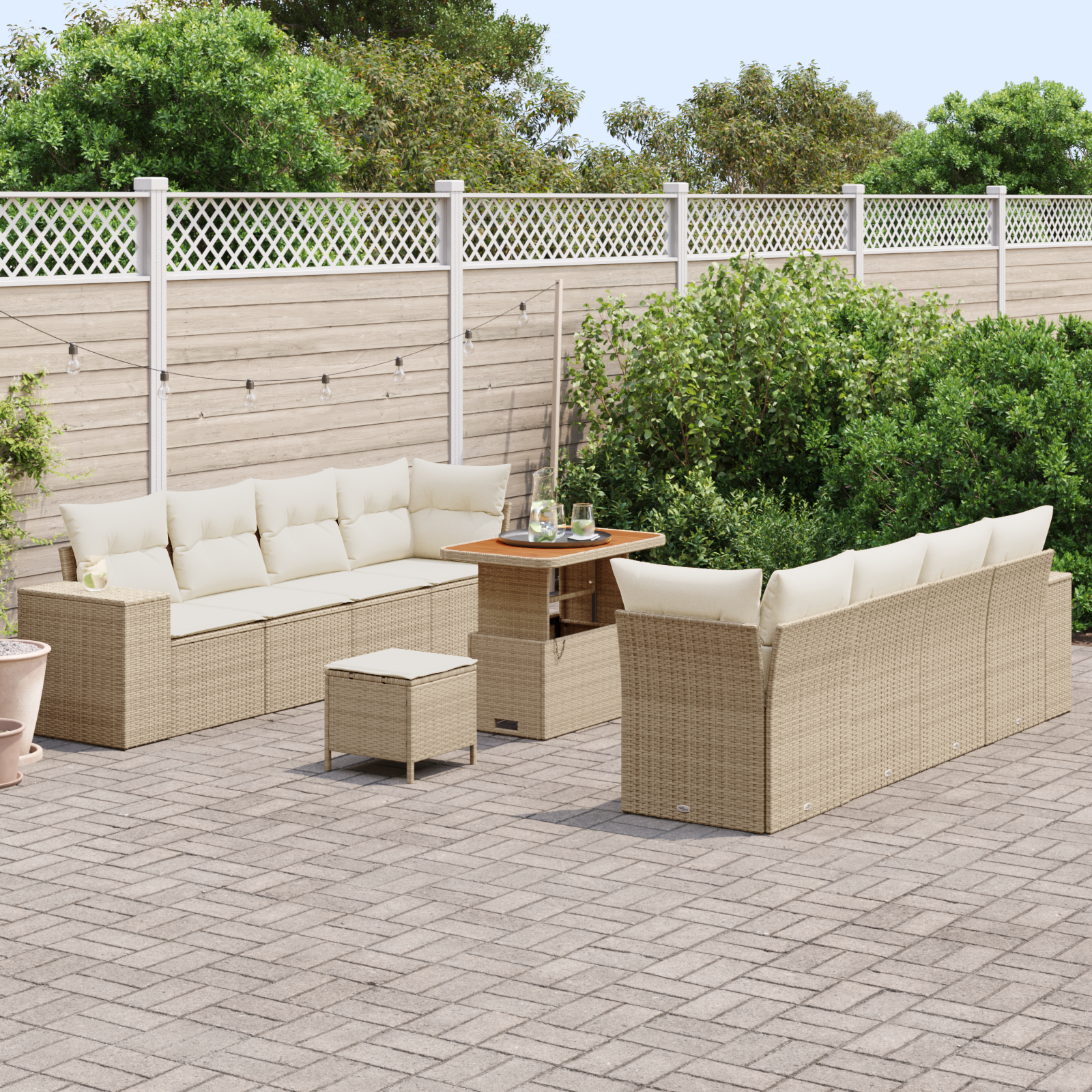 vidaXL 11-delige tuinset met kussens in beige, van poly rattan en acacia