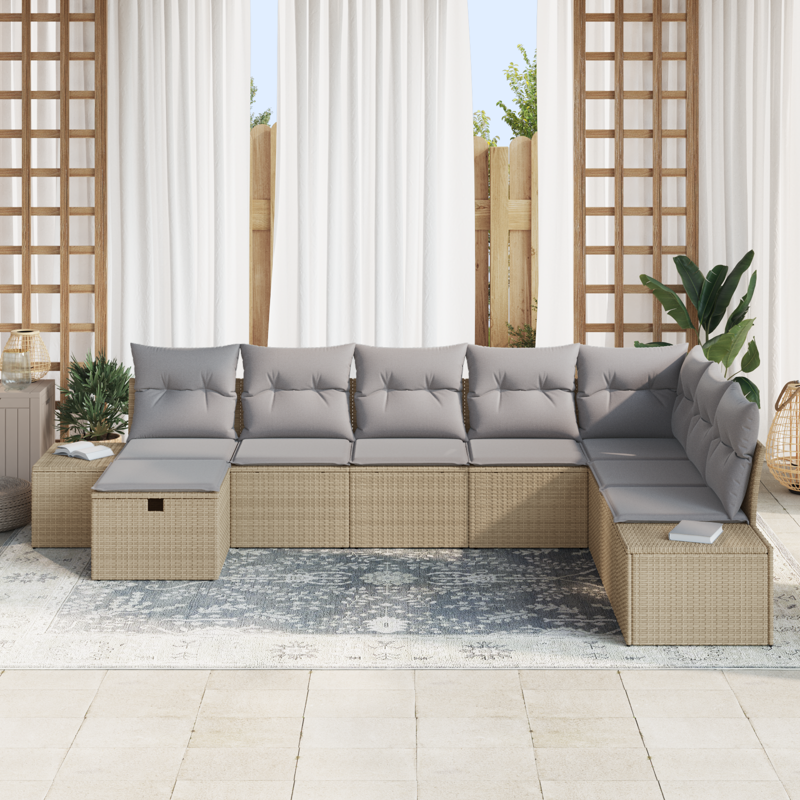 vidaXL 8-delige Tuinbankenset met kussens poly rattan beige